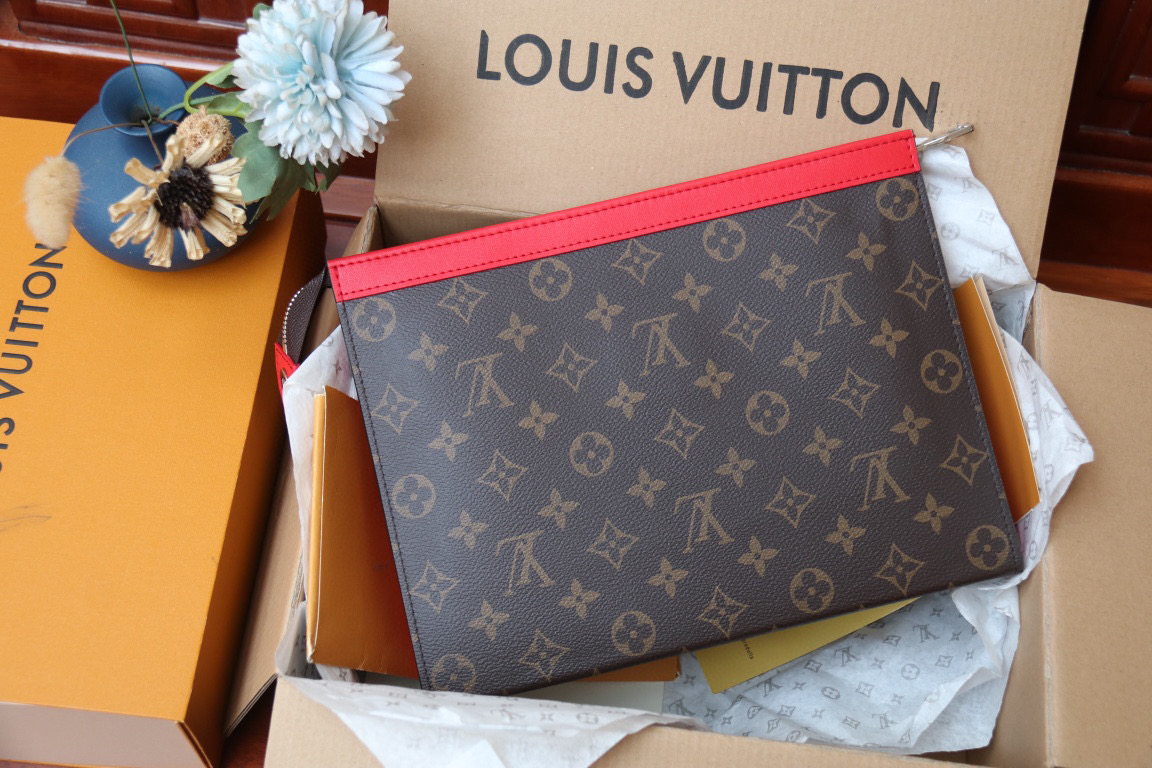 [TOP]Designer Monogram Pochette Voyage MM Clutch Bag - Sari Red - Gorchic - $142.99