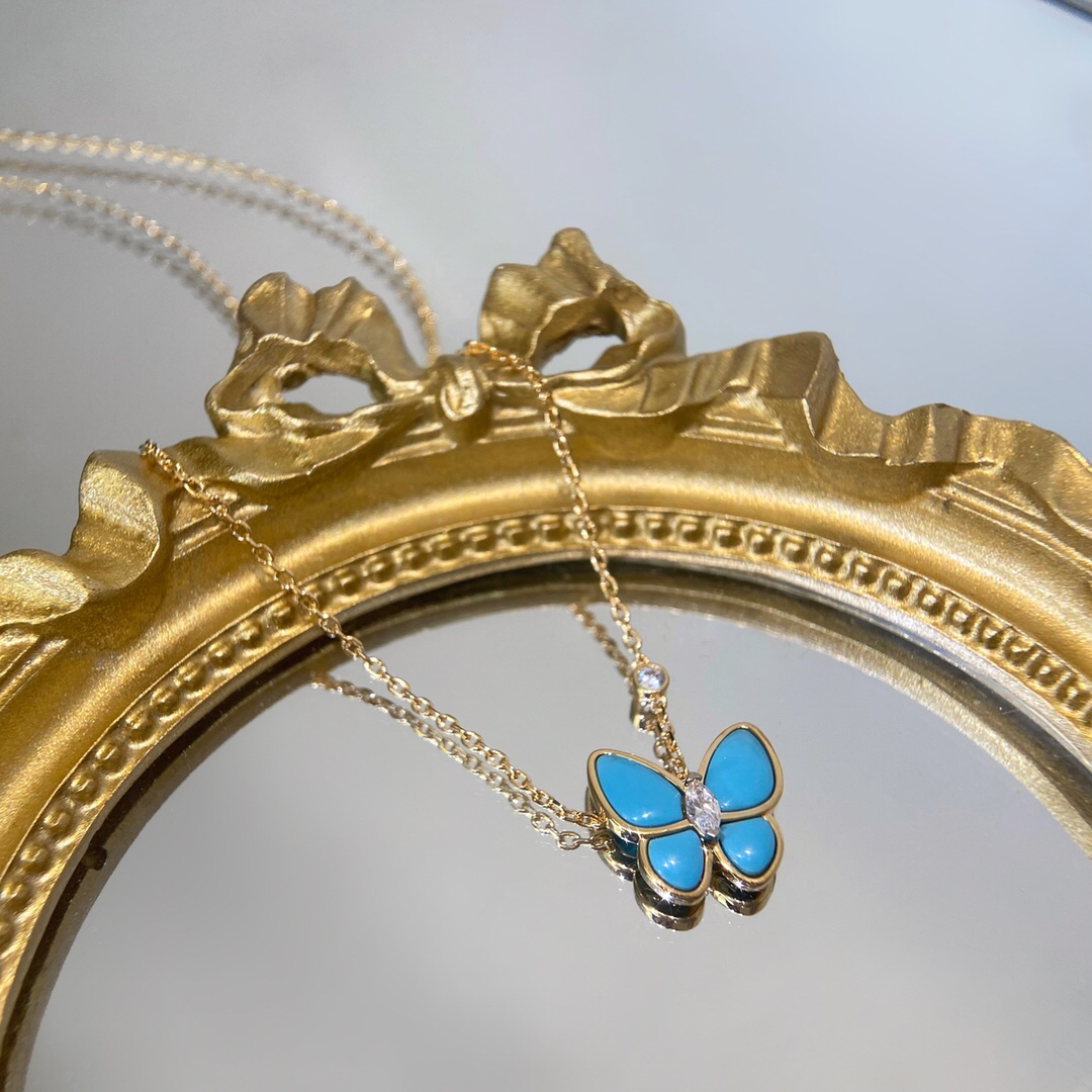 VAC Two Butterfly pendant, Yellow gold, diamonds, Small model - Necklace - Gorchic - $46.99