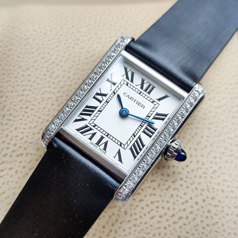 Cartyer Tank Must de Cartyer watch, White Gold, Diamonds, Small Model - Gorchic - $116.99