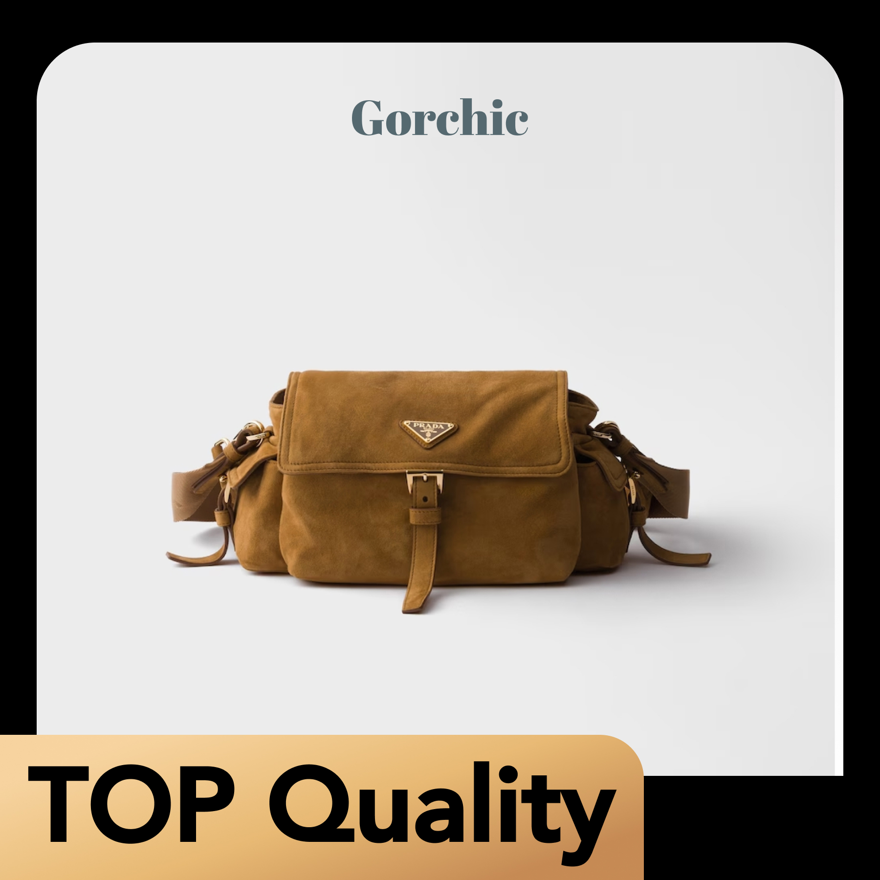 [TOP]Saffiano texture Explore Medium Suede Shoulder Bag With Flap - Cinnamon - Gorchic - $408.99
