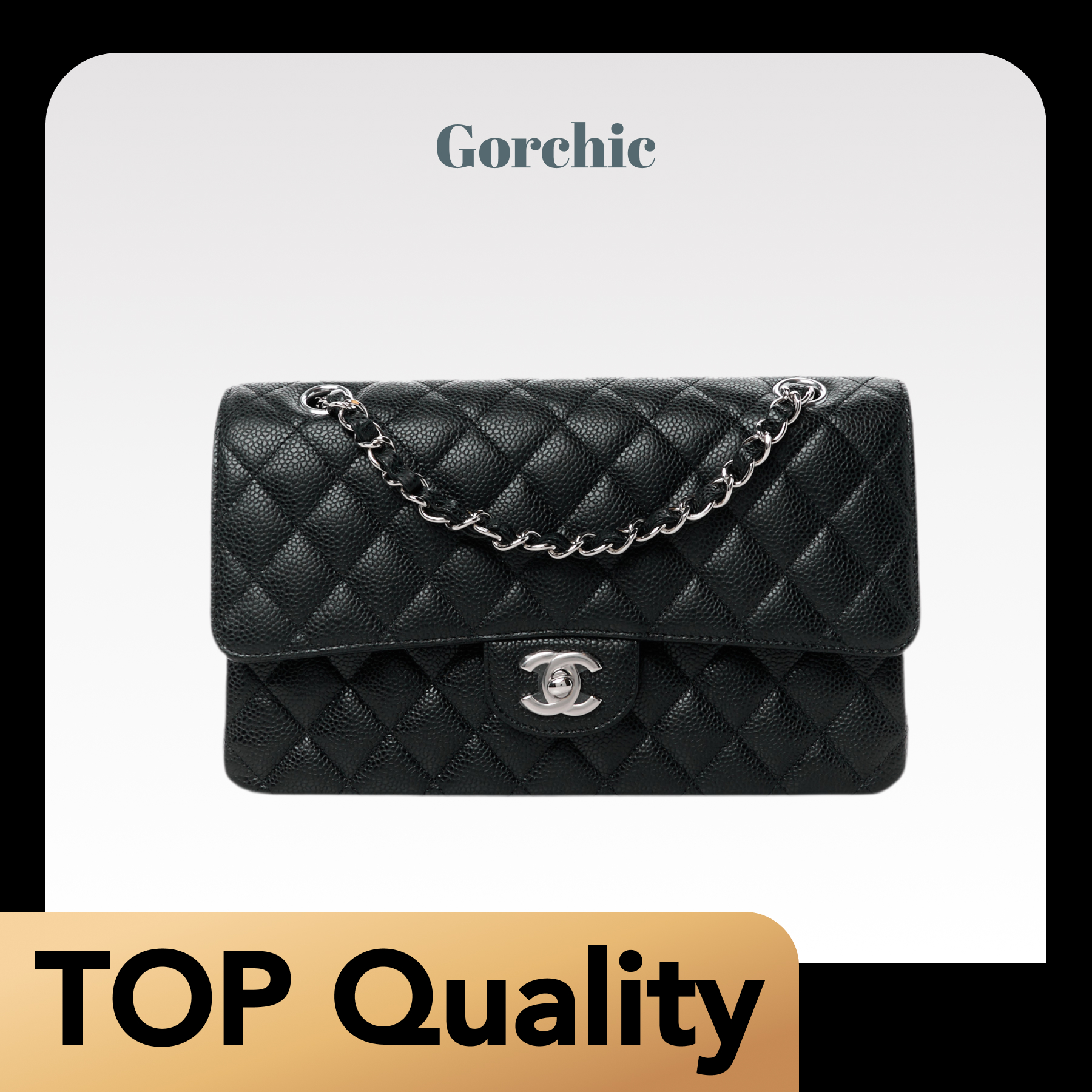 [TOP]CC Inspired  Classic Flag Bag Medium Classic Double Flap Bag SO Black Crumpled Calfskin SiBager Hardware - Bag - Gorchic - $366.99