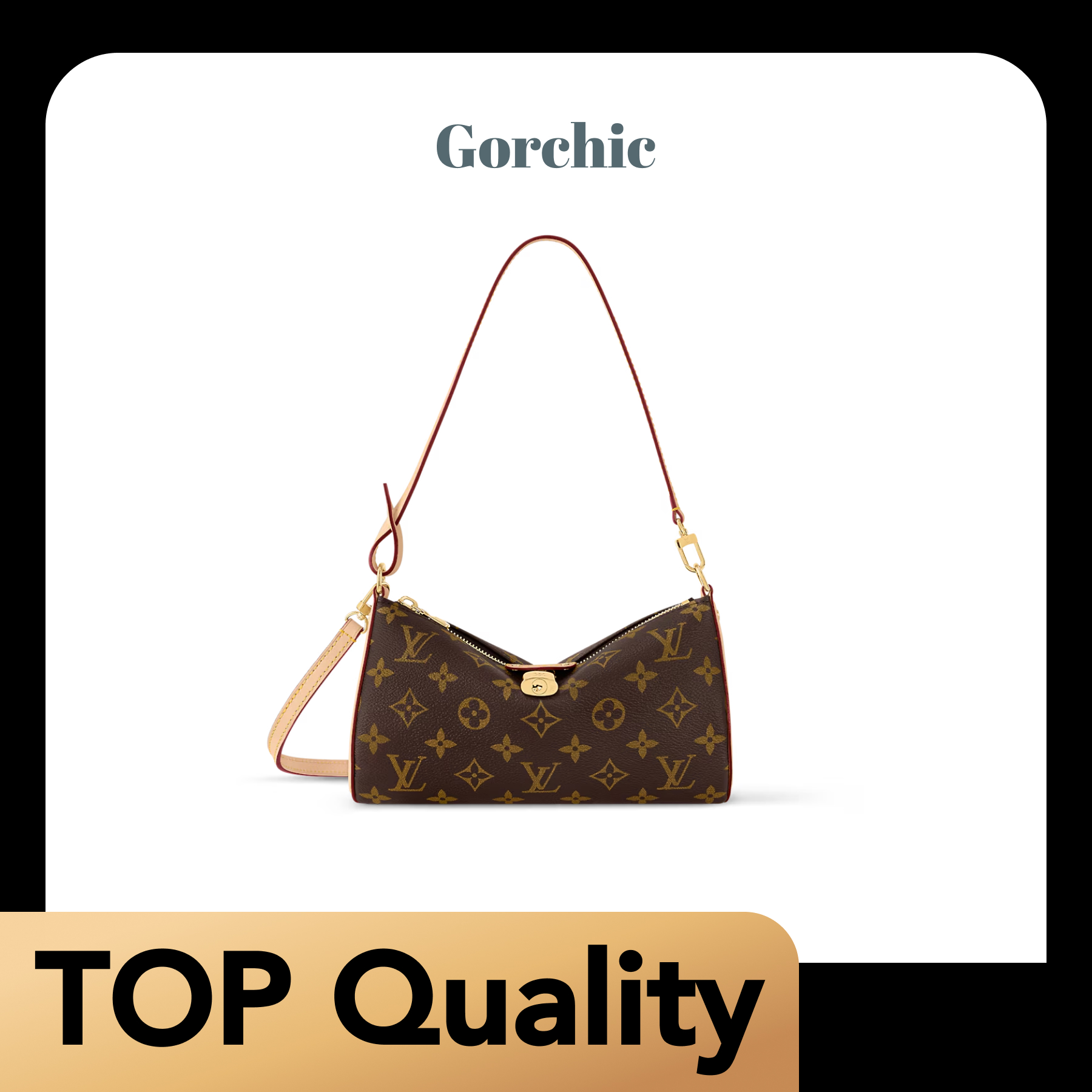 [TOP]Designer Monogram Pochette Tirette Gold Buckle Shoulder Bag - Brown - Gorchic - $199.99