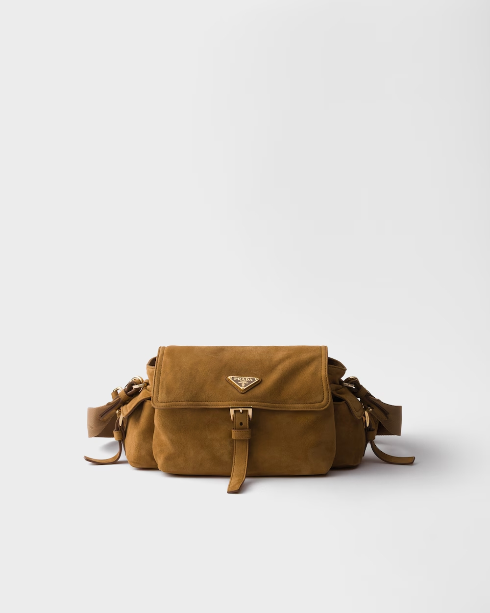 [TOP]Saffiano texture Explore Medium Suede Shoulder Bag With Flap - Cinnamon - Gorchic - $408.99
