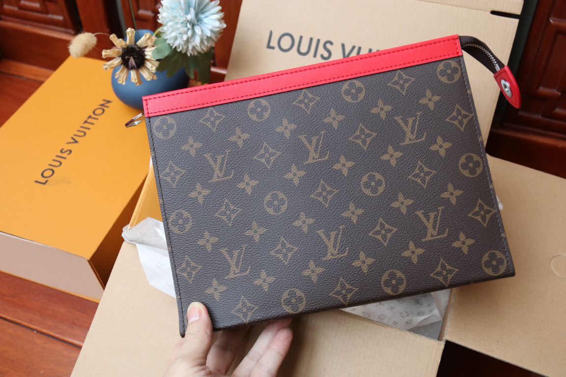 [TOP]Designer Monogram Pochette Voyage MM Clutch Bag - Sari Red - Gorchic - $142.99