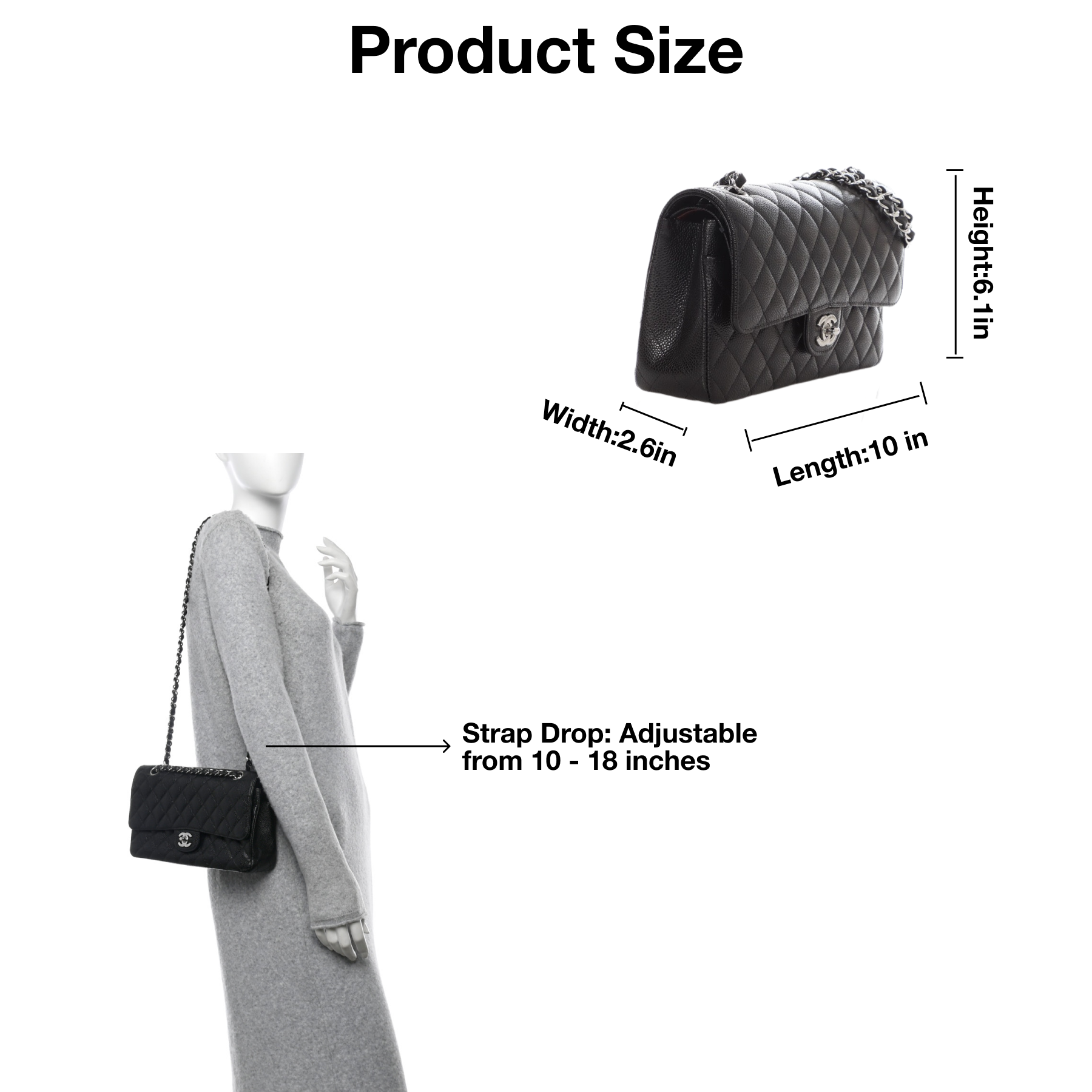 [TOP]CC Inspired  Classic Flag Bag Medium Classic Double Flap Bag SO Black Crumpled Calfskin SiBager Hardware - Bag - Gorchic - $366.99