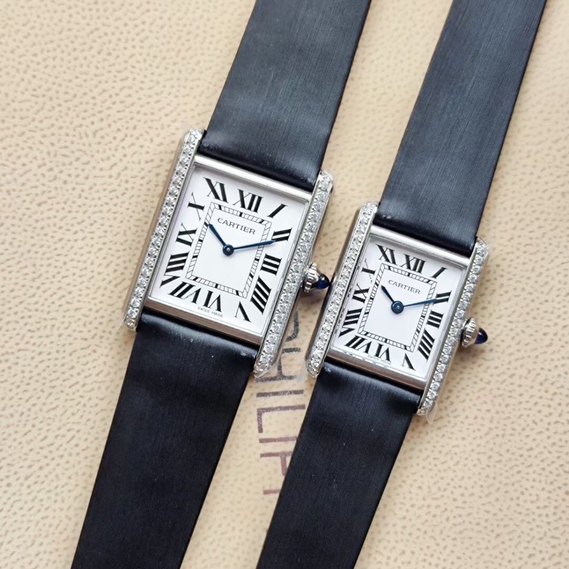 Cartyer Tank Must de Cartyer watch, White Gold, Diamonds, Small Model - Gorchic - $116.99