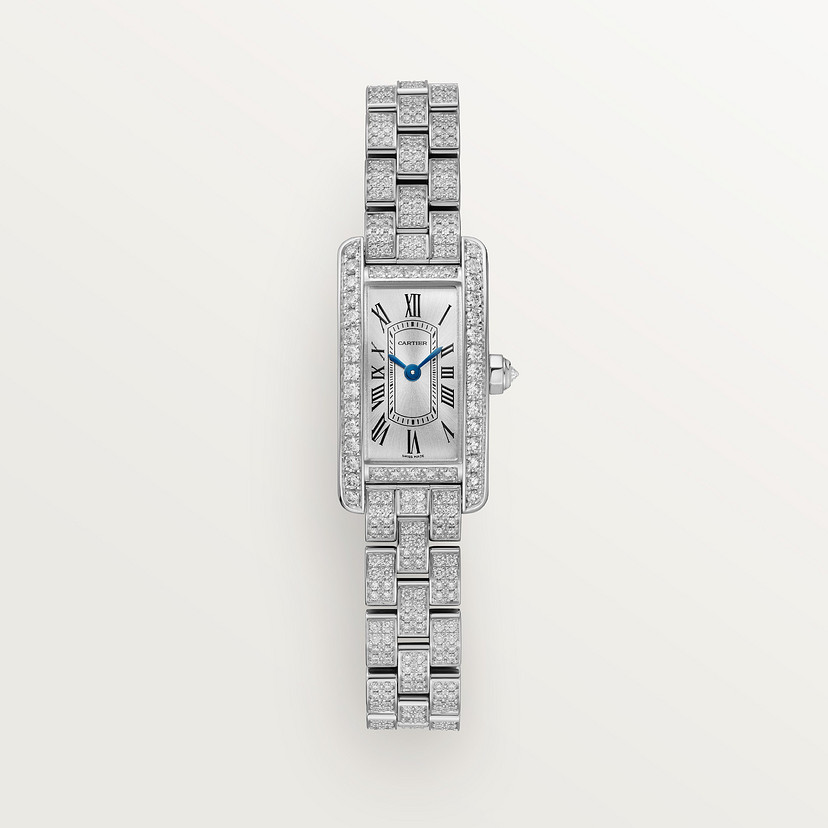 Cartyer Tank Américaine Cartyer watch, White Gold, Diamonds, Mini Model - Gorchic - $145.99