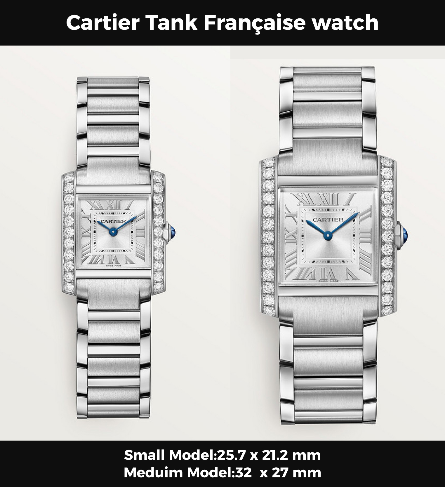 Cartyer Tank Française Cartyer watch, White Gold, Diamonds, Small Model - Gorchic - $156.99