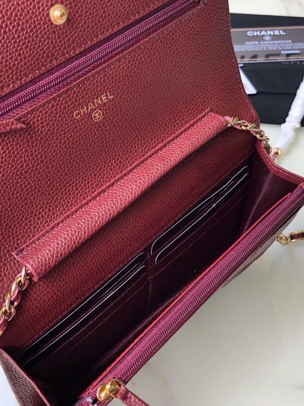 CC Inspired  Caviar Quilted Wallet on Chain WOC Burgundy Bag - Gorchic - $116.99