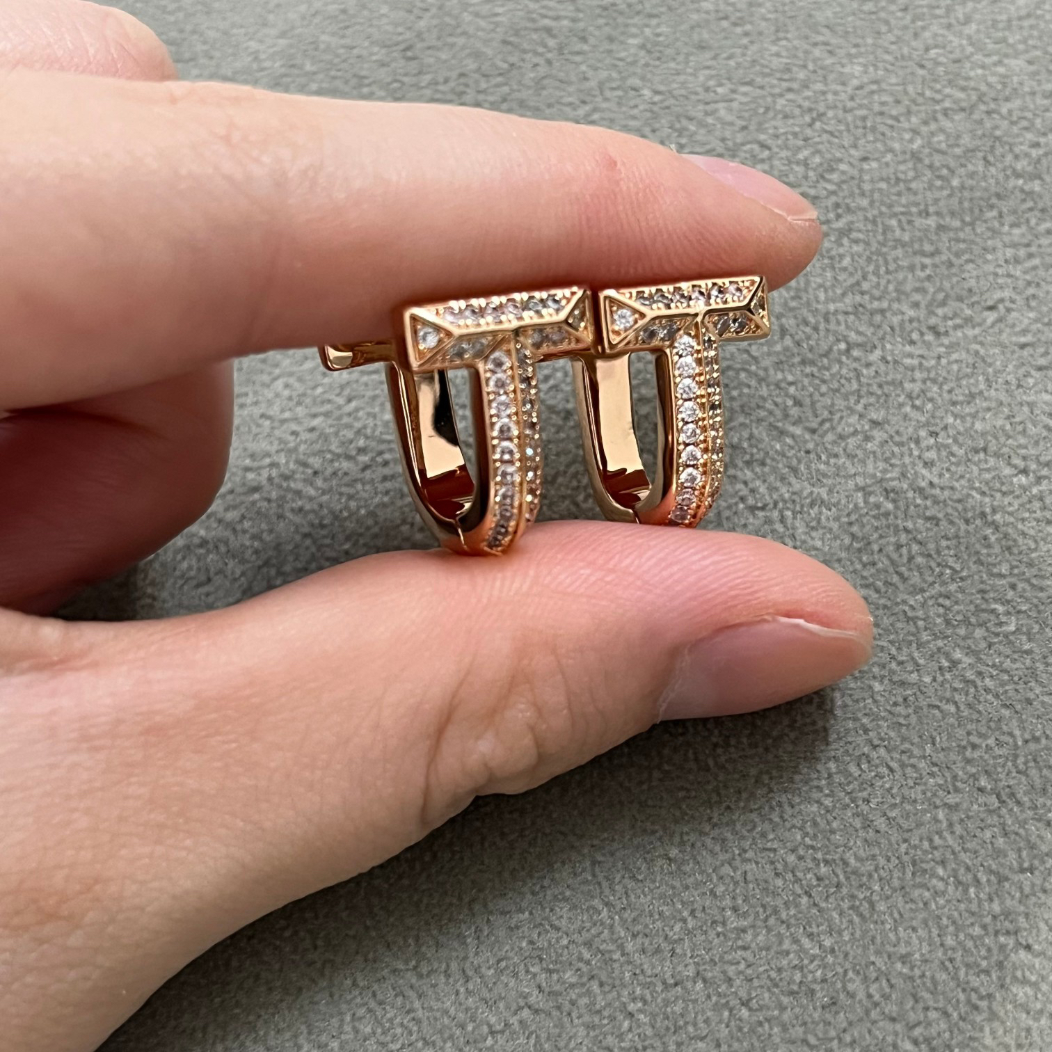 T.F. T T1 Half Pavé Diamond Huggie Earrings - Gorchic - $44.99