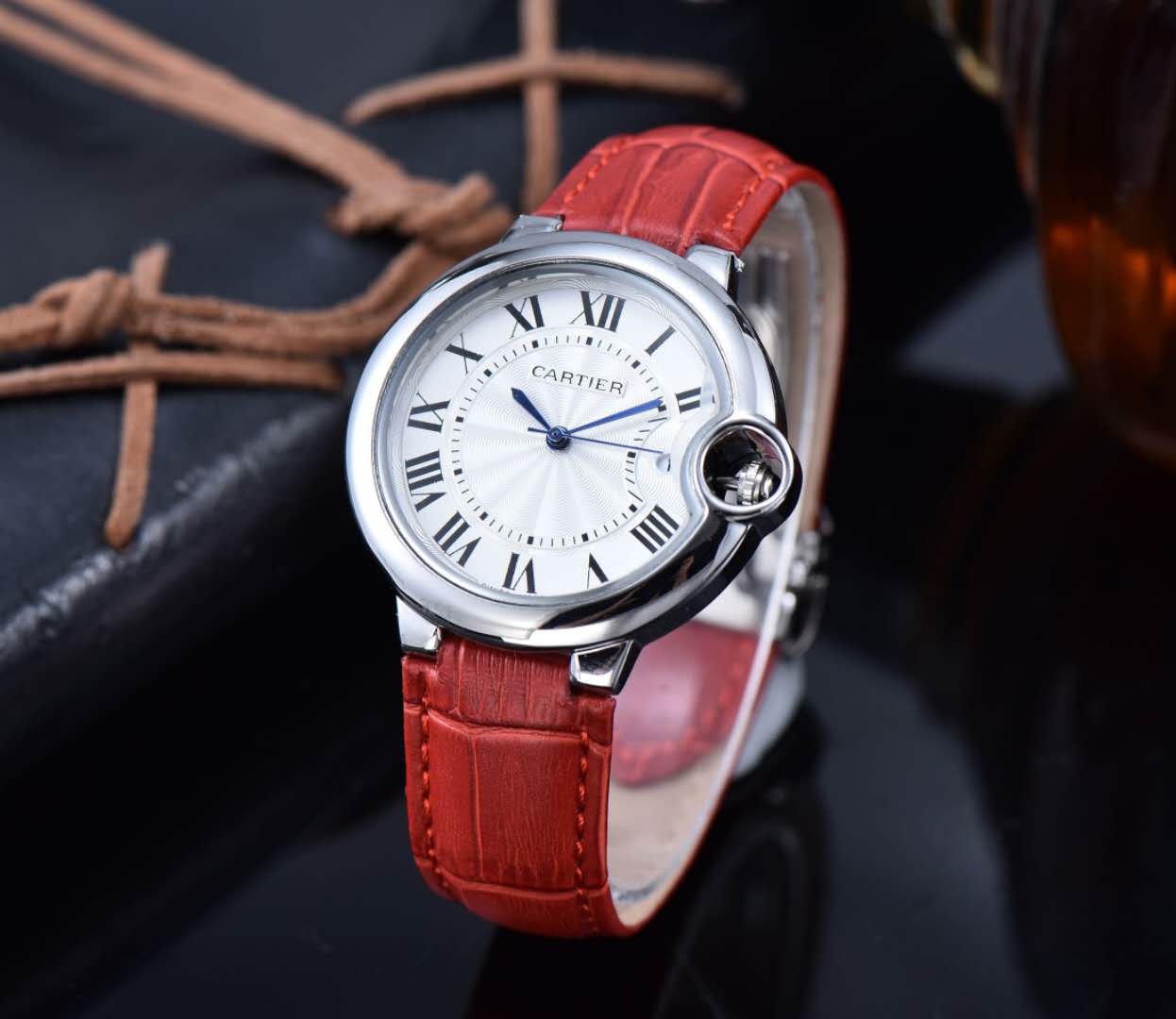 Cartyer Ballon Bleu de Cartyer Red Strap Watch - Gorchic - $116.99