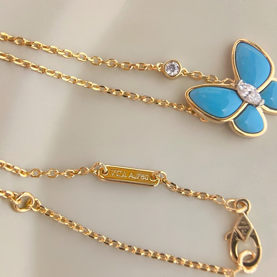 VAC Two Butterfly pendant, Yellow gold, diamonds, Small model - Necklace - Gorchic - $46.99
