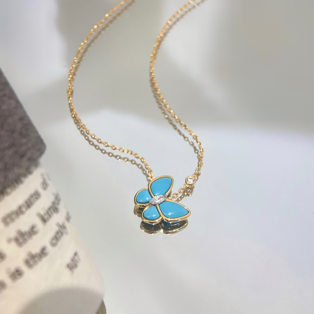 VAC Two Butterfly pendant, Yellow gold, diamonds, Small model - Necklace - Gorchic - $46.99