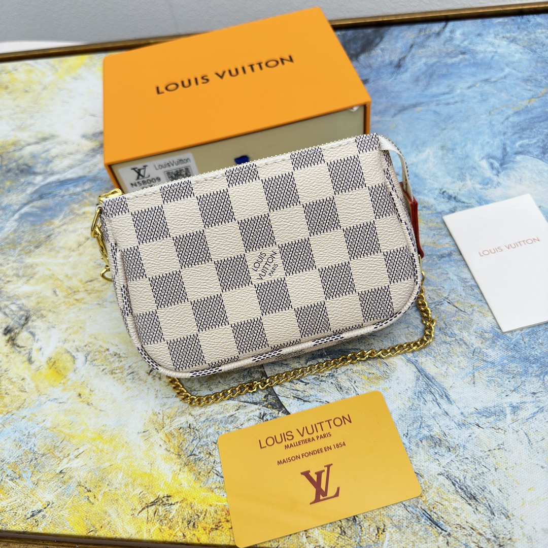 [TOP]Designer Damier Azur Mini Pochette Accessoires Handbag - White - Gorchic - $142.99