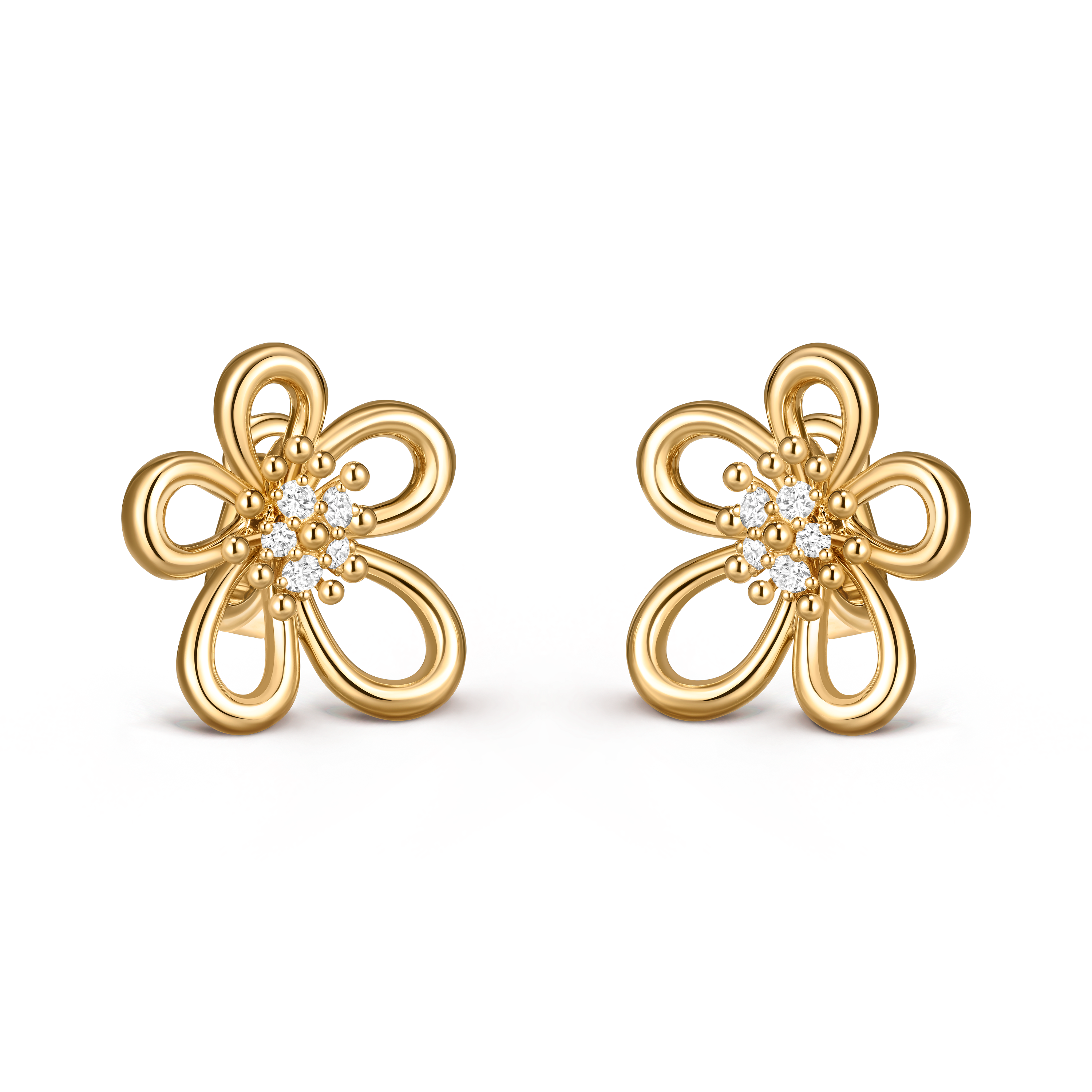 VAC Flowerlace earrings, Yellow gold, diamonds, Small moedl - Gorchic - $44.99