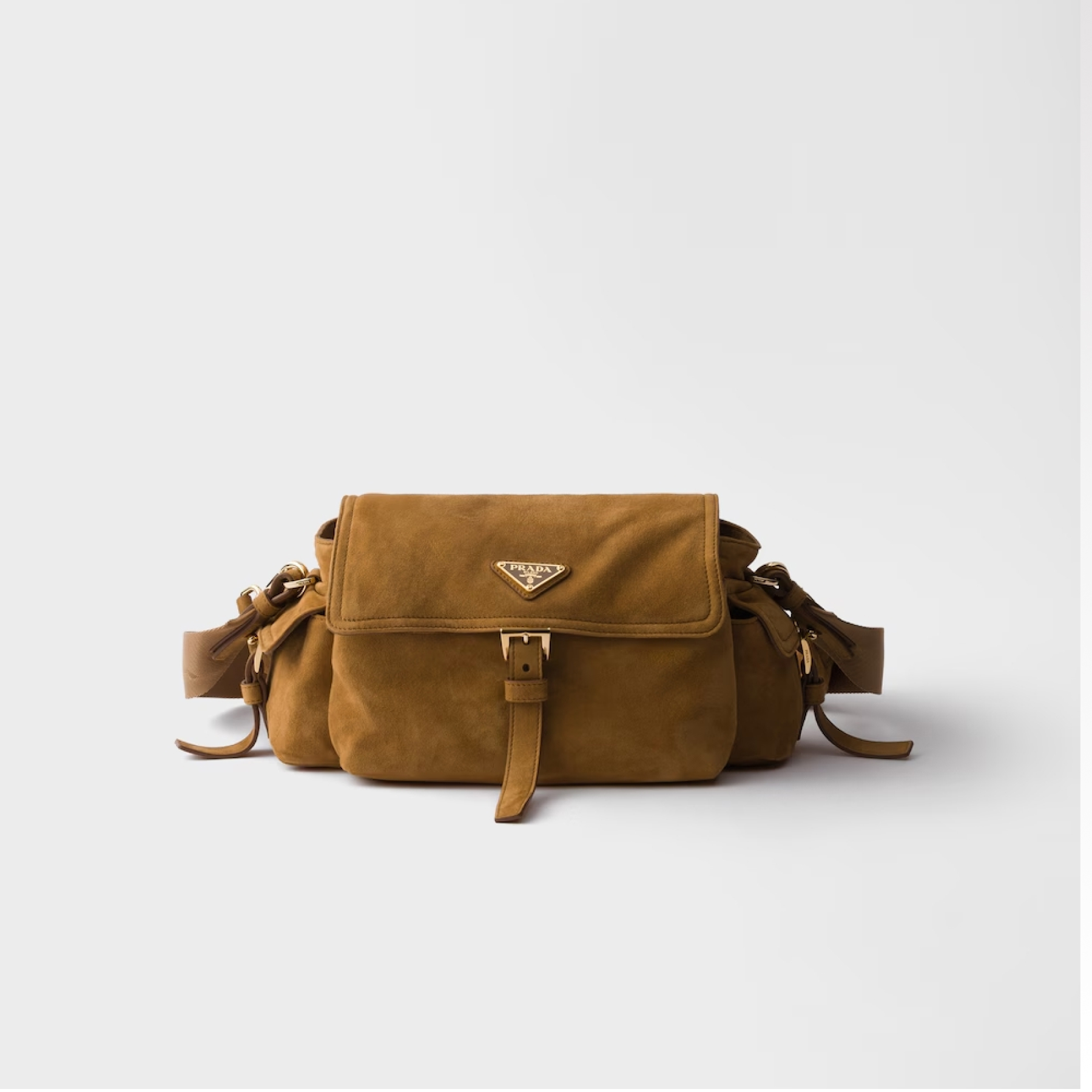 [TOP]Saffiano texture Explore Medium Suede Shoulder Bag With Flap - Cinnamon - Gorchic - $408.99
