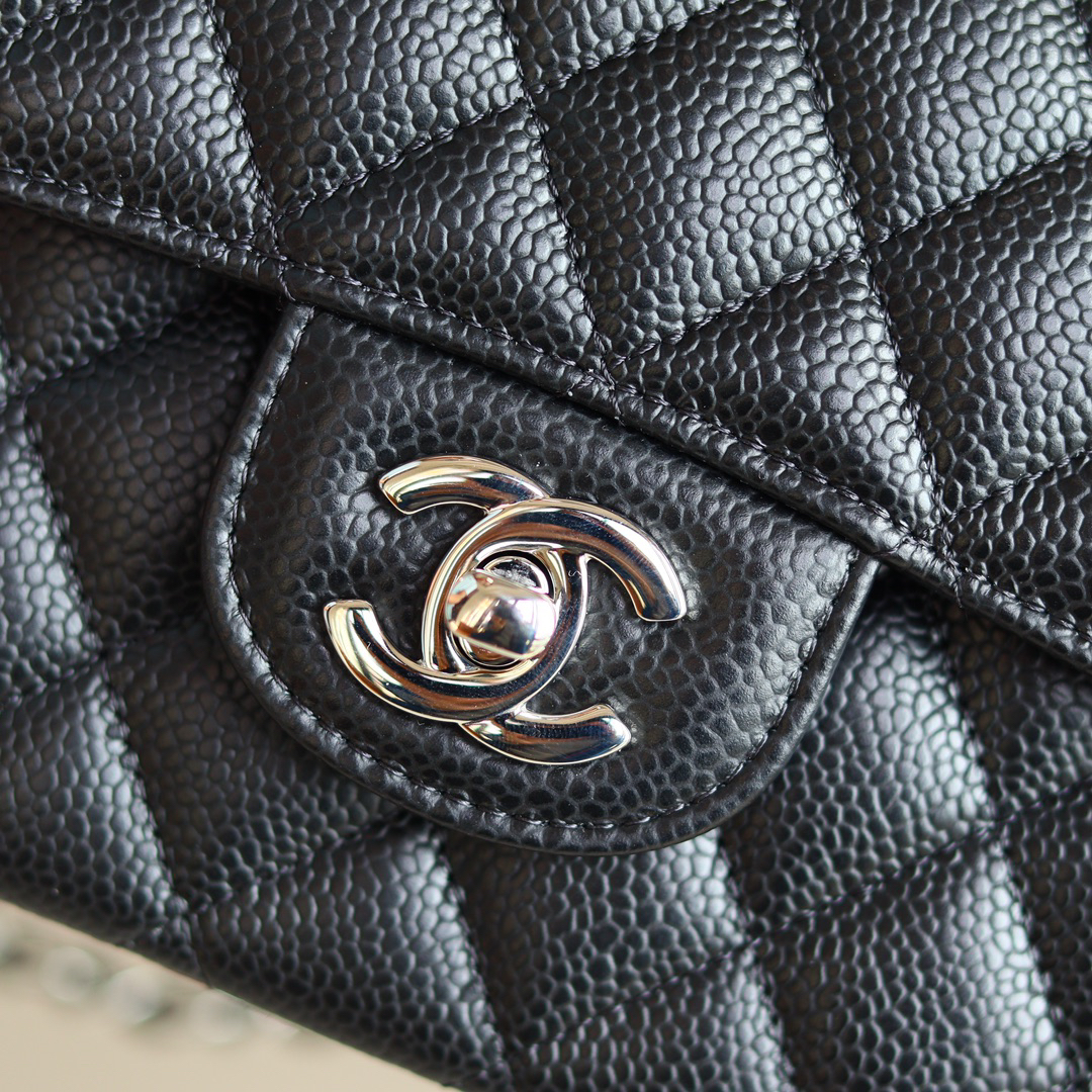 [TOP]CC Inspired  Classic Flag Bag Medium Classic Double Flap Bag SO Black Crumpled Calfskin SiBager Hardware - Bag - Gorchic - $366.99