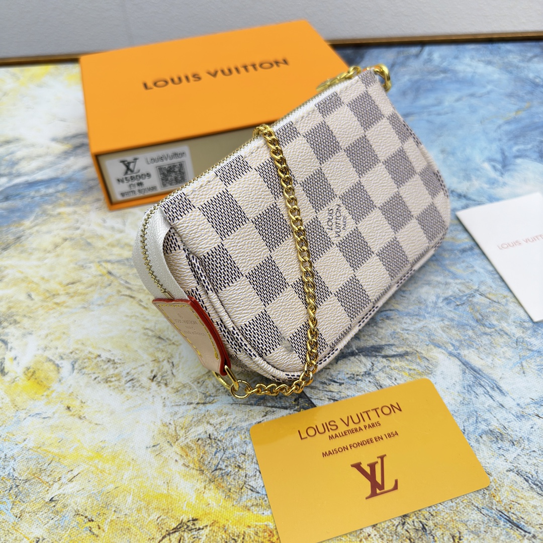 [TOP]Designer Damier Azur Mini Pochette Accessoires Handbag - White - Gorchic - $142.99