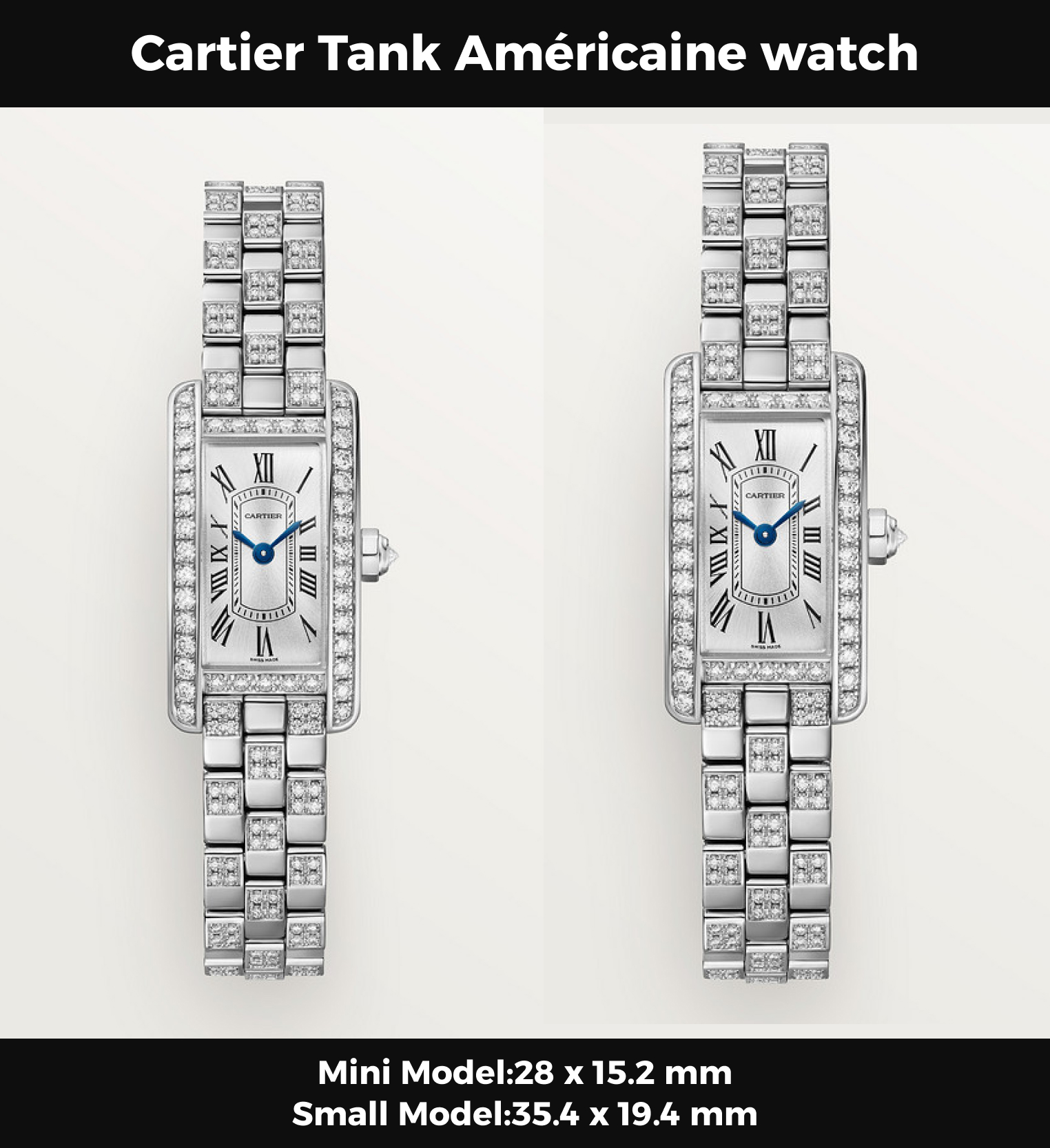 Cartyer Tank Américaine Cartyer watch, White Gold, Diamonds, Small Model - Gorchic - $145.99