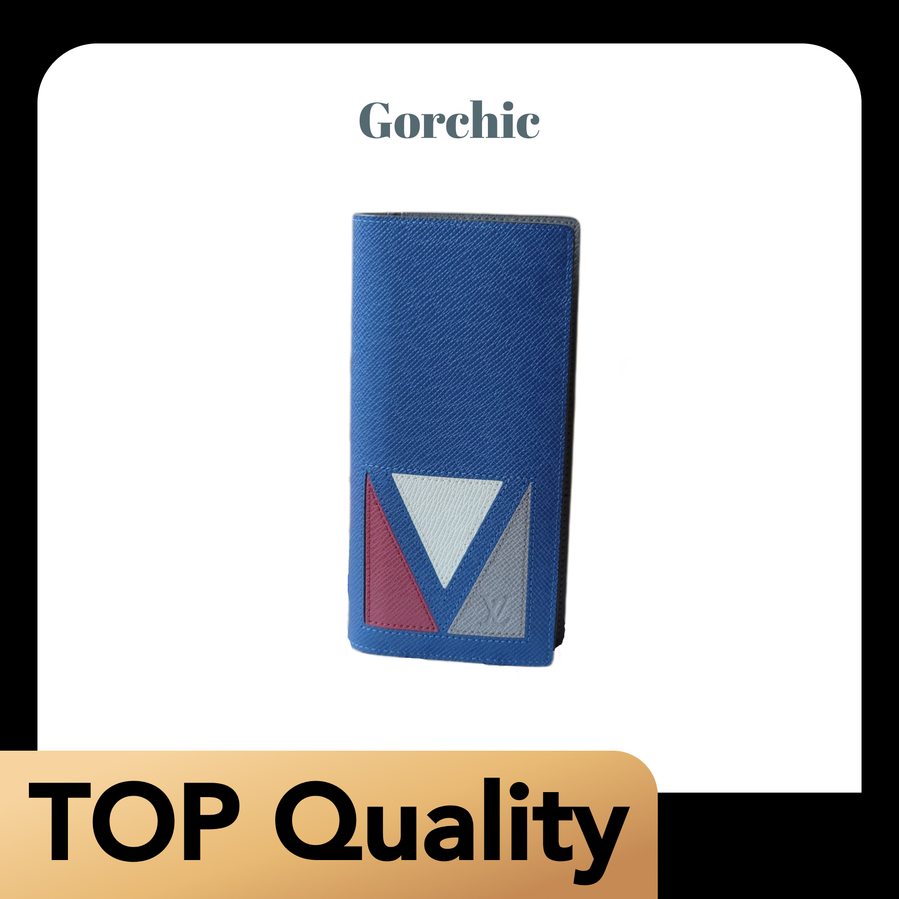 [TOP]Designer Brazza Wallet in Inlaid V Taiga Leather - Blue - Gorchic - $136.99