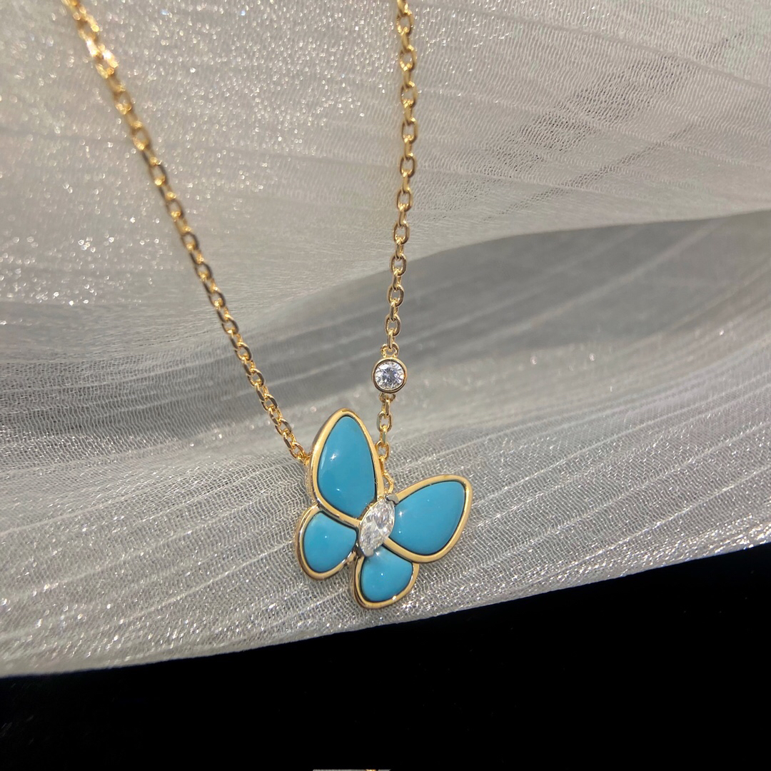 VAC Two Butterfly pendant, Yellow gold, diamonds, Small model - Necklace - Gorchic - $46.99