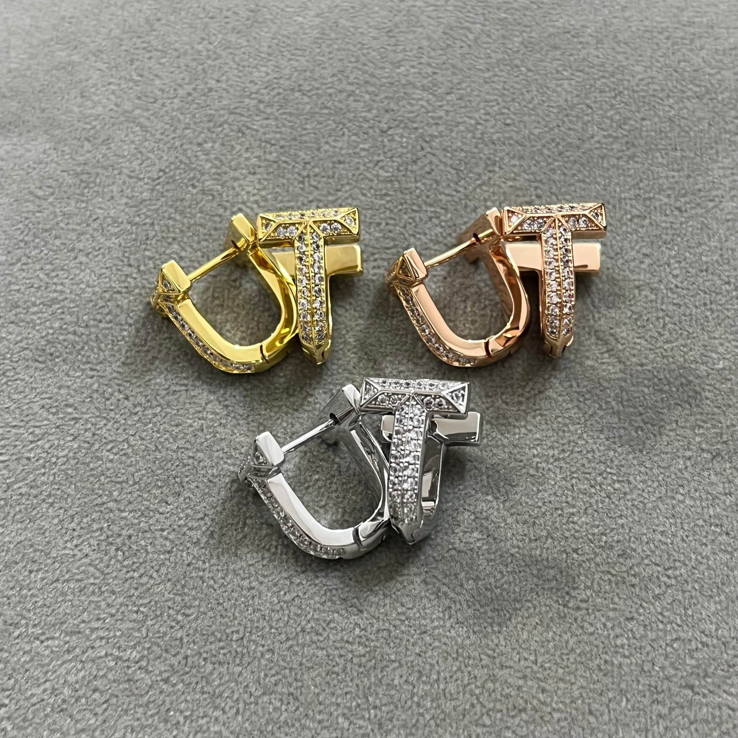 T1 Half Pavé Diamond Huggie Earrings - Gorchic - $44.99