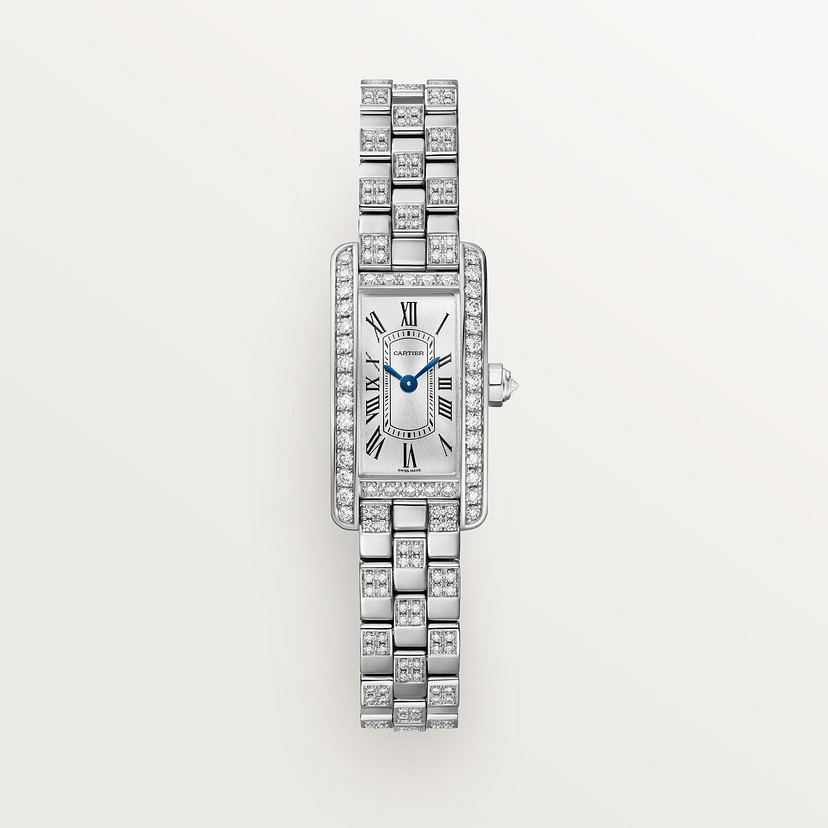 Cartyer Tank Américaine Cartyer watch, White Gold, Diamonds, Small Model - Gorchic - $145.99
