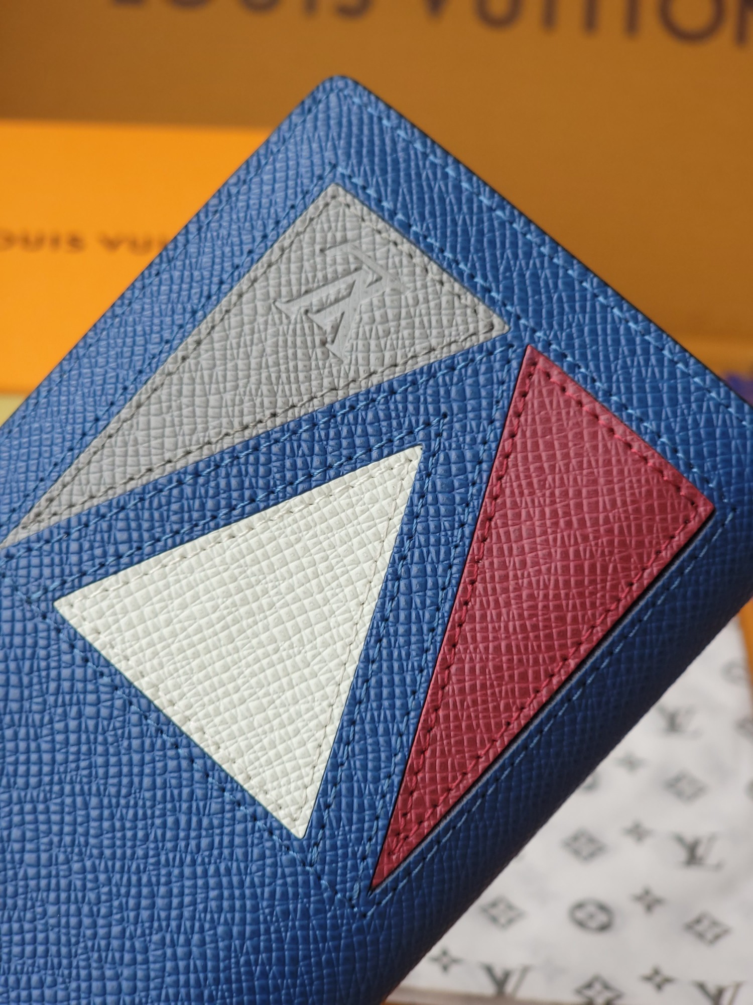 [TOP]Designer Brazza Wallet in Inlaid V Taiga Leather - Blue - Gorchic - $136.99