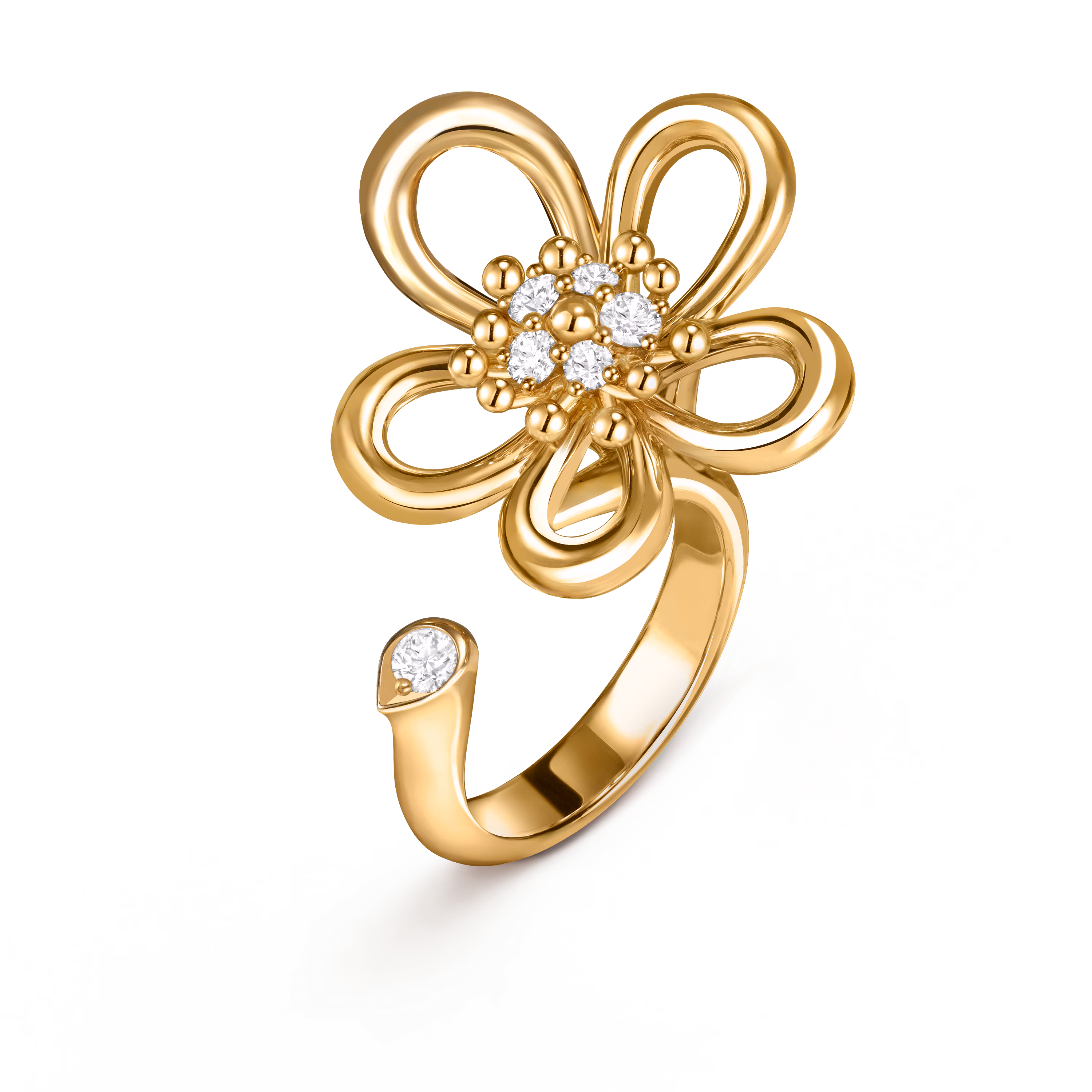 VAC Flowerlace Between the Finger ring, Yellow gold, diamonds, Small model - Gorchic - $39.99
