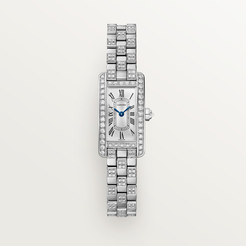 Cartyer Tank Américaine Cartyer watch, White Gold, Diamonds, Mini Model - Gorchic - $145.99