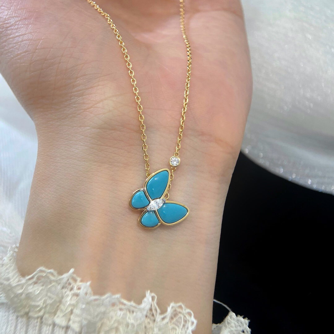 VAC Two Butterfly pendant, Yellow gold, diamonds, Small model - Necklace - Gorchic - $46.99