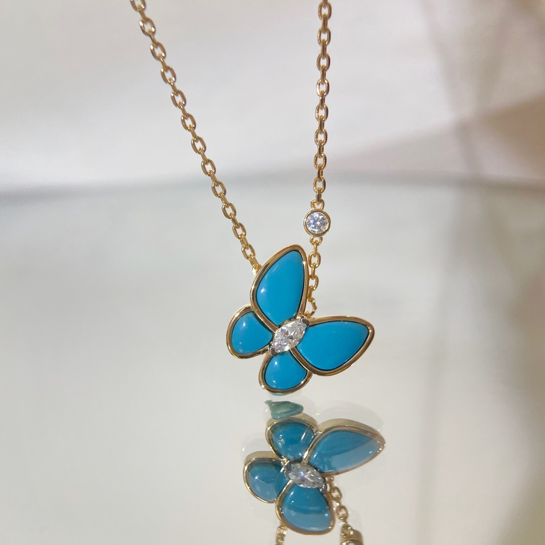 VAC Two Butterfly pendant, Yellow gold, diamonds, Small model - Necklace - Gorchic - $46.99