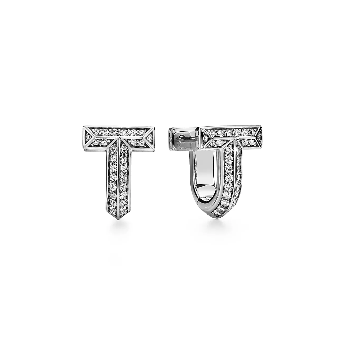 T.F. T T1 Half Pavé Diamond Huggie Earrings - Gorchic - $44.99