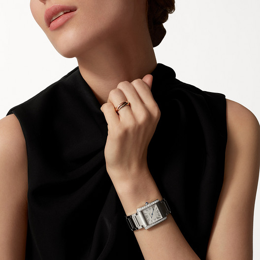 Cartyer Tank Française Cartyer watch, White Gold, Diamonds, Medium Model - Gorchic - $156.99