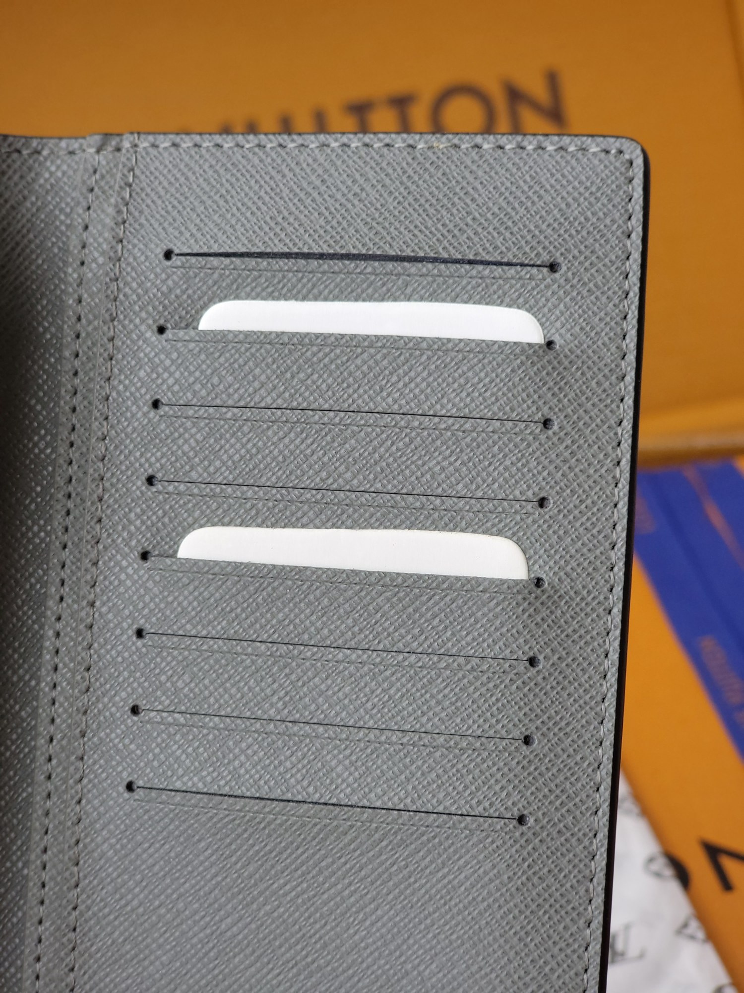 [TOP]Designer Brazza Wallet in Inlaid V Taiga Leather - Blue - Gorchic - $136.99