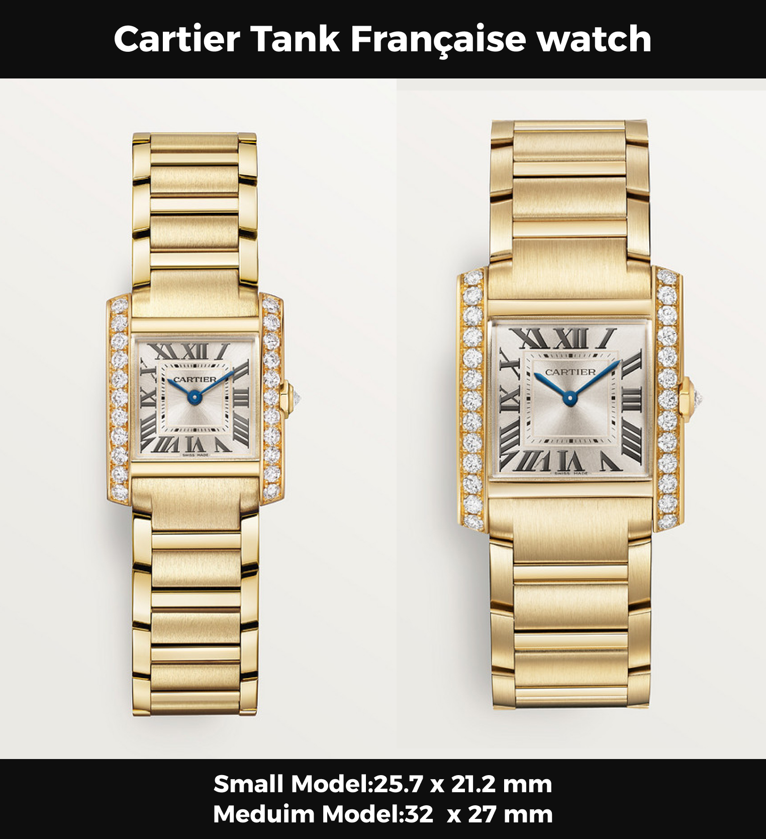 Cartyer Tank Française Cartyer watch, Yellow Gold, Diamonds, Meduim Model - Gorchic - $132.99