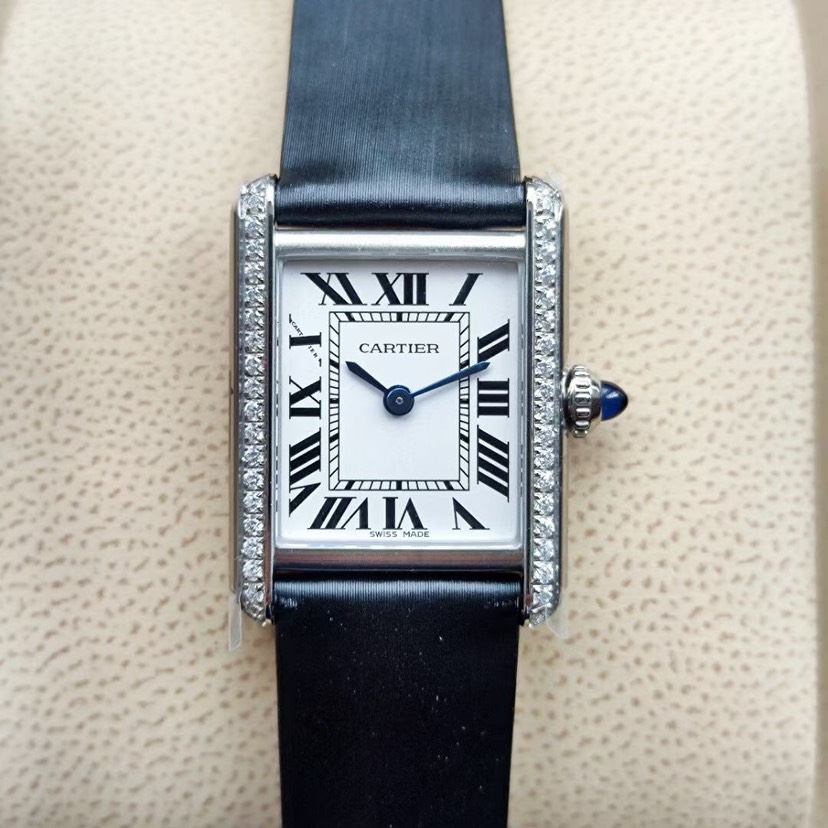 Cartyer Tank Must de Cartyer watch, White Gold, Diamonds, Small Model - Gorchic - $116.99