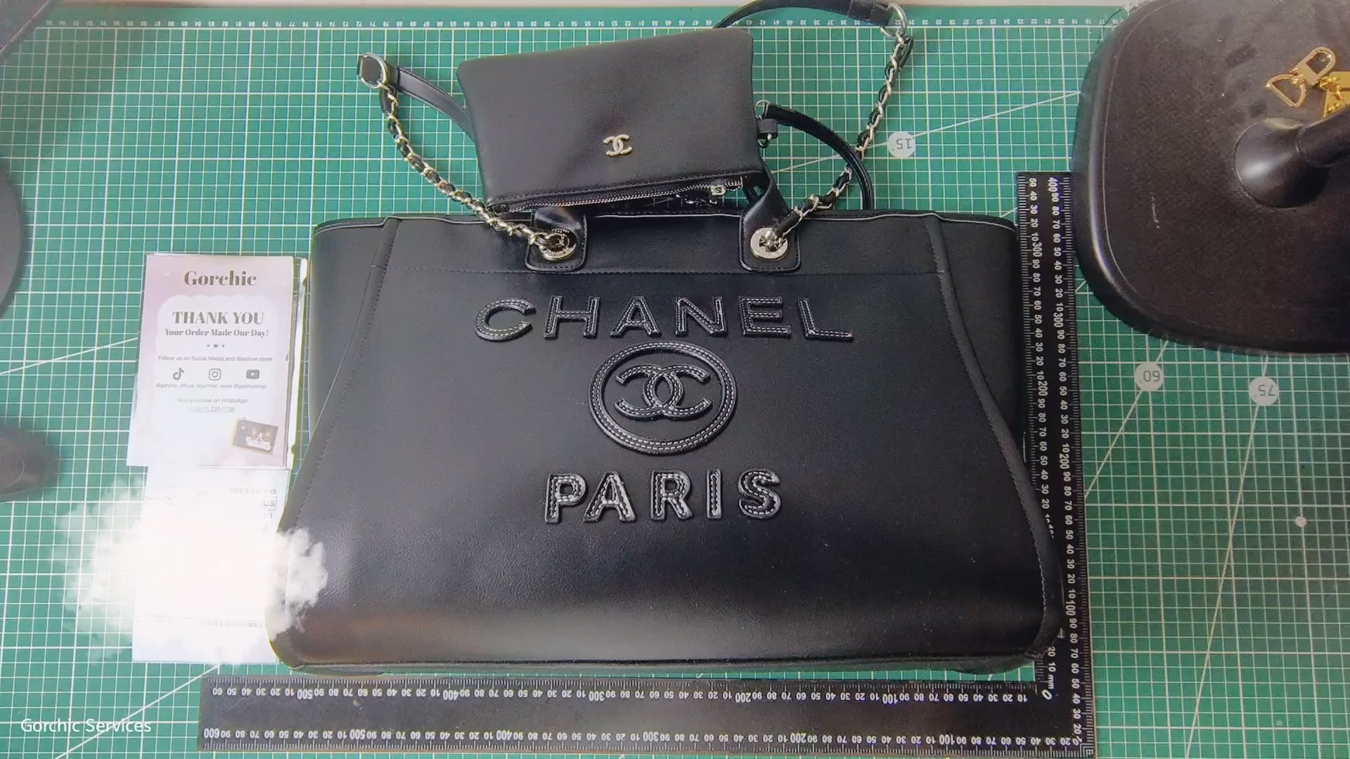 CC Inspired Shopping Tote Bag Mixed Fibres, Calfskin & Sier-Tone Metal-Black - Bag - Gorchic - $148.99