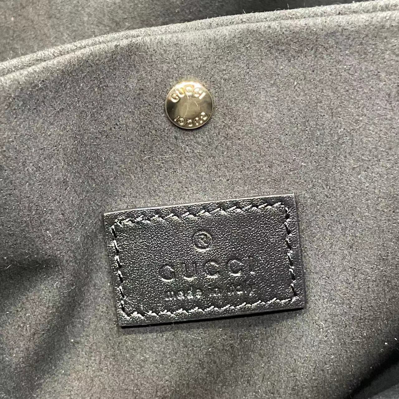 Double-G GG Emblem Small Bucket Bag GG Print Embossed Leather - Black - Gorchic - $128.99