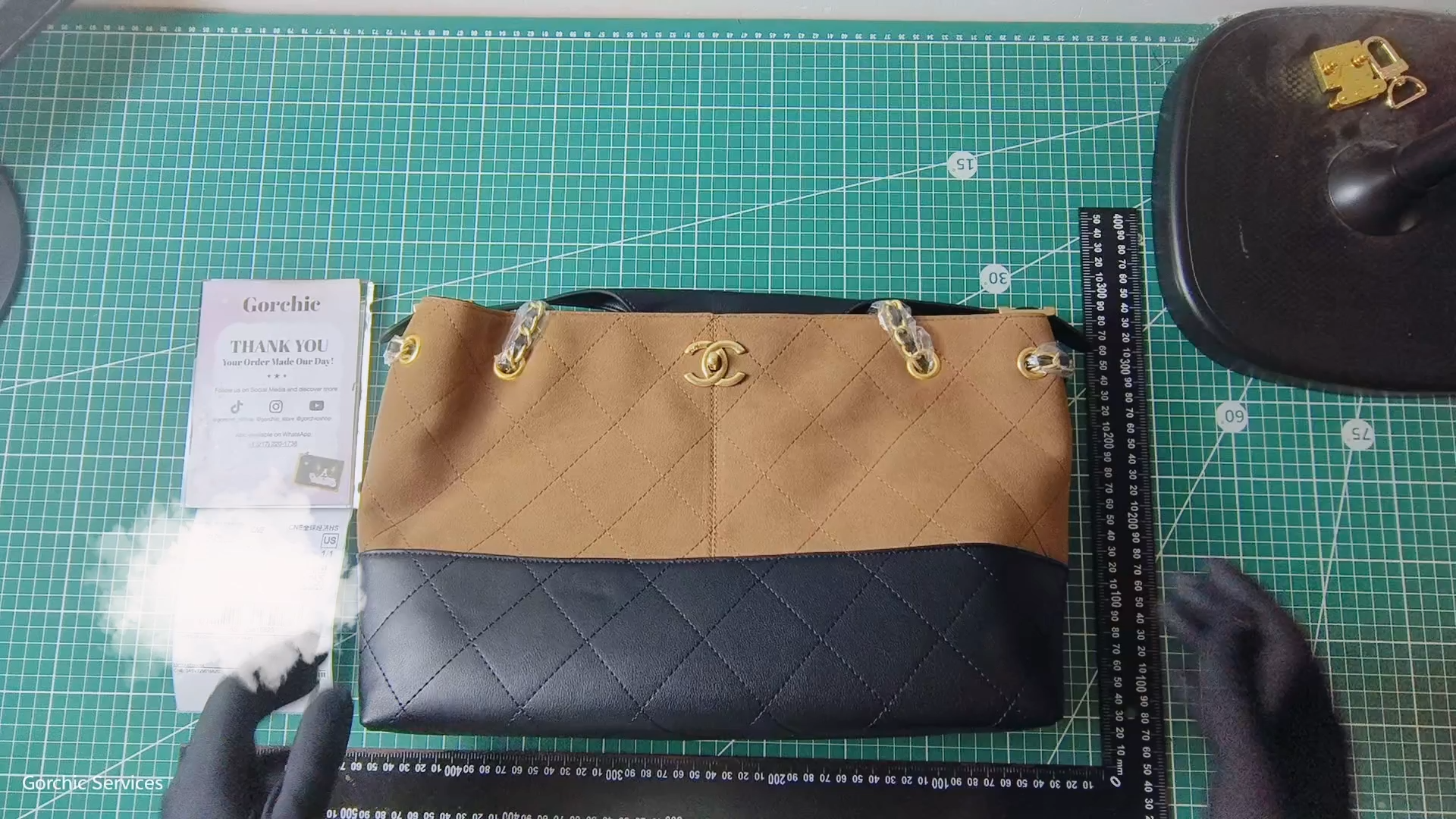 CC Inspired Métiers Dart Shopping Bag Calfskin & Gold-Tone Metal -  Beige & Black - Gorchic - $143.99