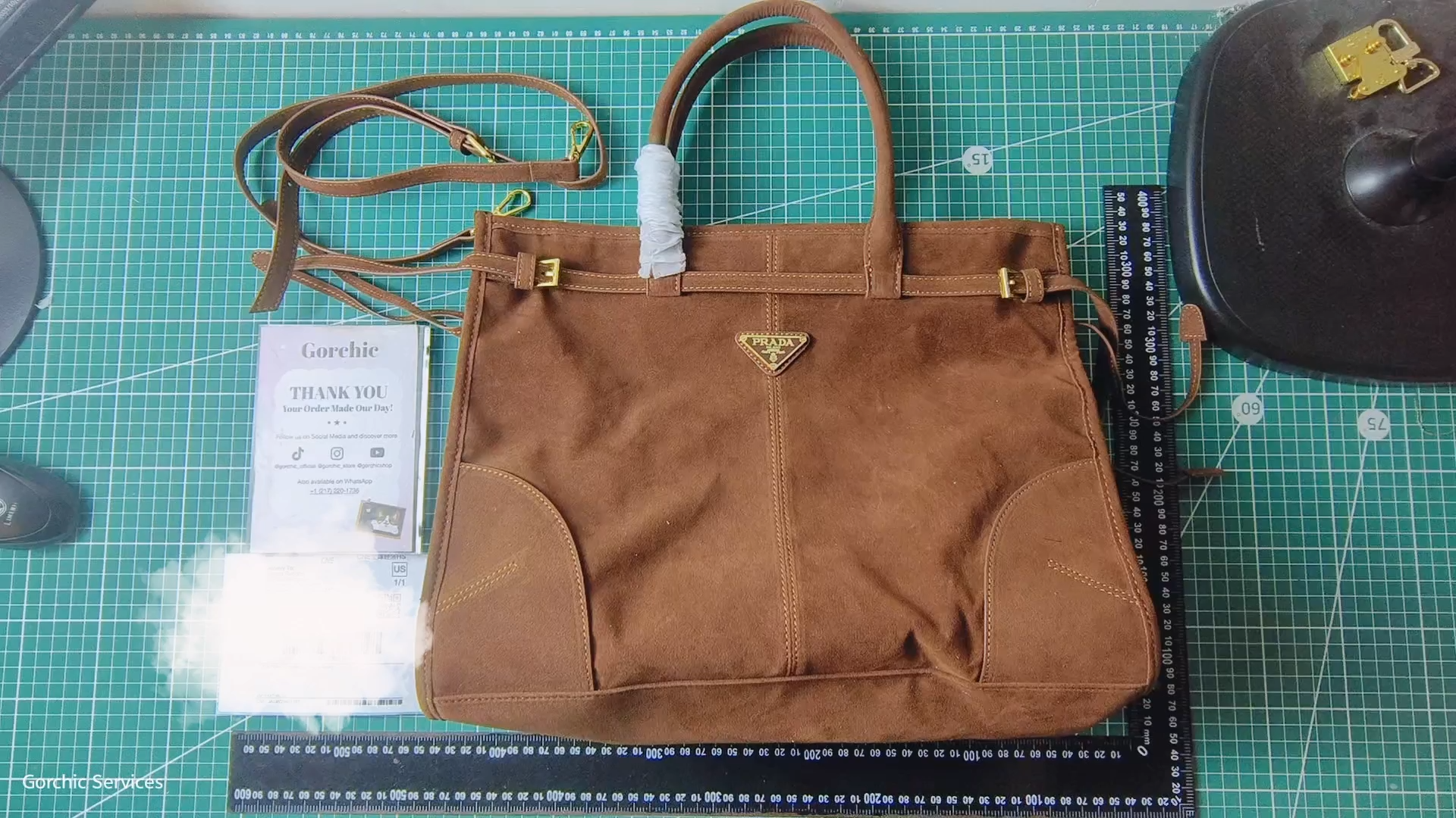 Saffiano texture Large Suede Brown handbag - Gorchic - $136.99