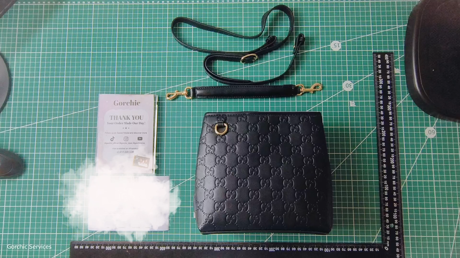 Double-G GG Emblem Small Bucket Bag GG Print Embossed Leather - Black - Gorchic - $128.99