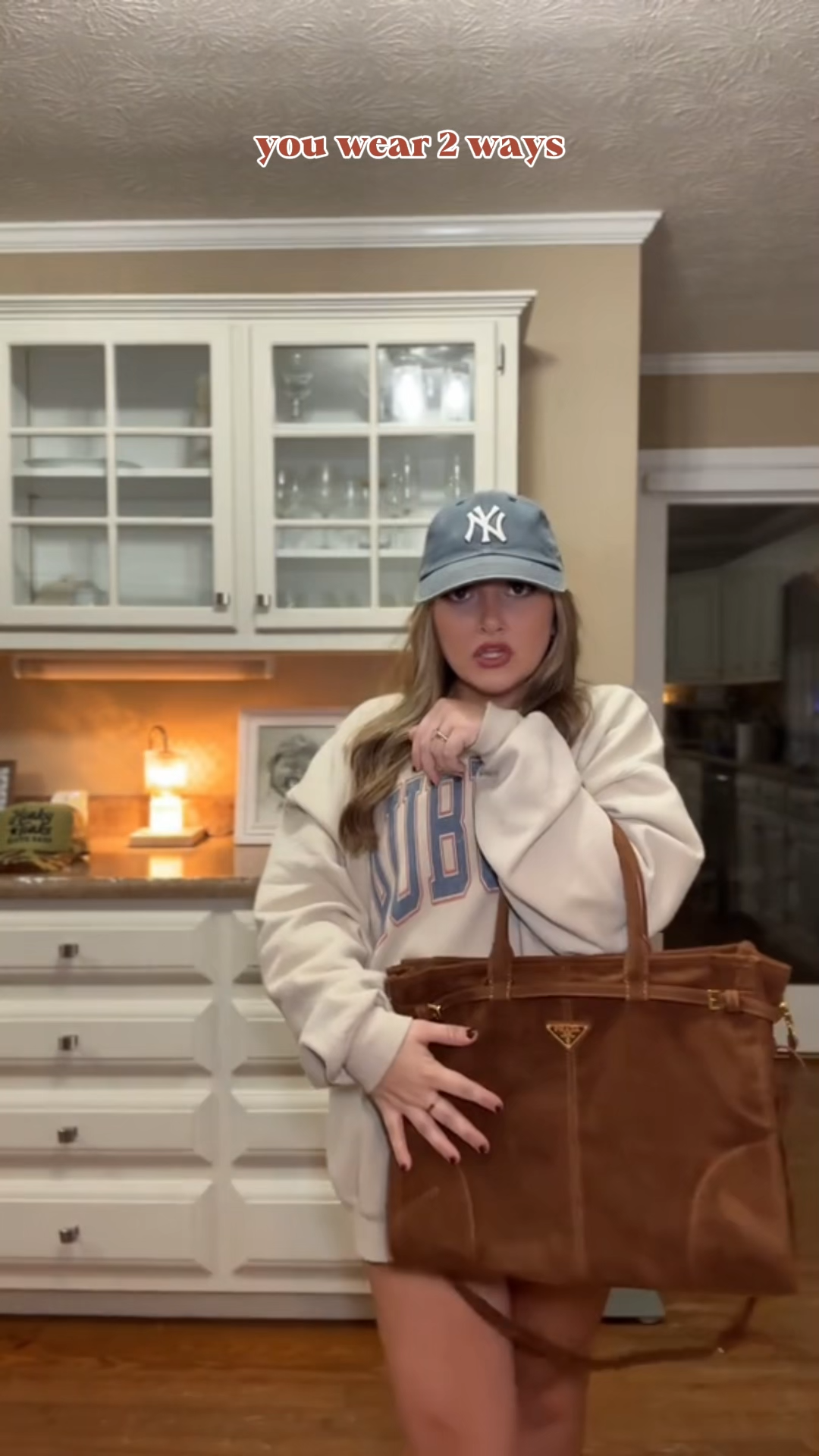 Saffiano texture Large Suede Brown handbag - Gorchic - $136.99