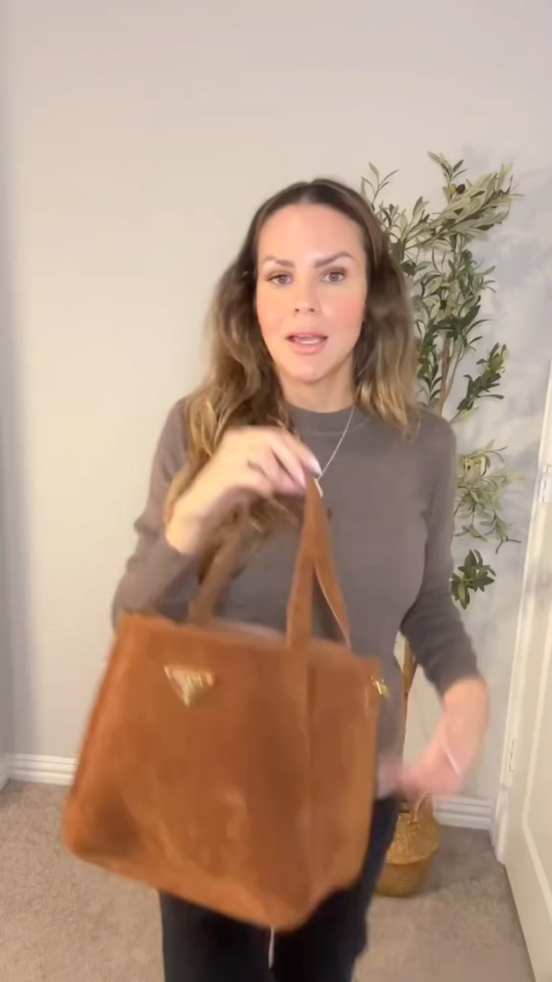 Saffiano texture Suede Brown Large Tote - Gorchic - $125.99