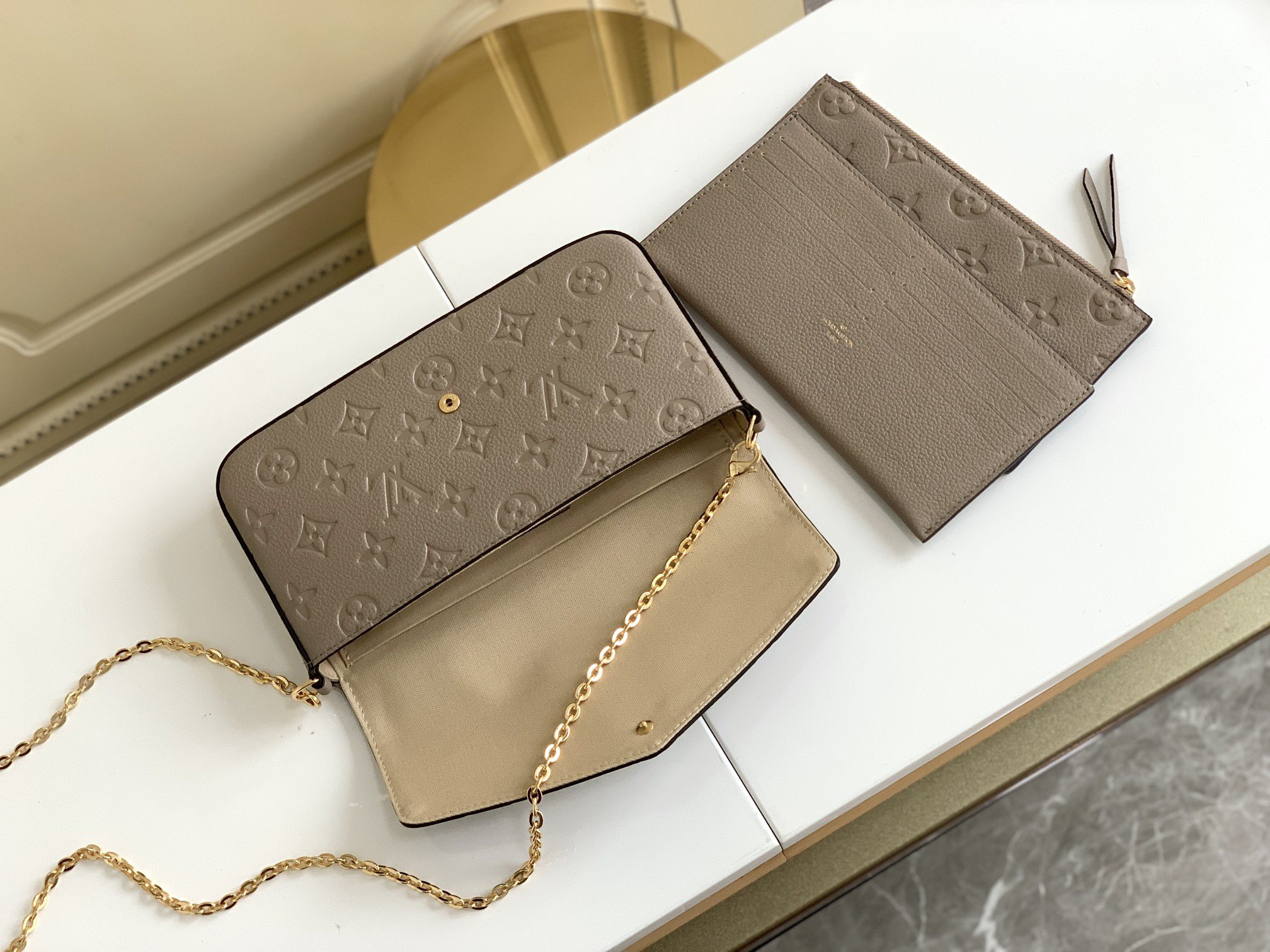 Designer Monogram POCHETTE FÉLICIE Chain Bag - Elephant Gray Embossed Bag - Gorchic - $84.99