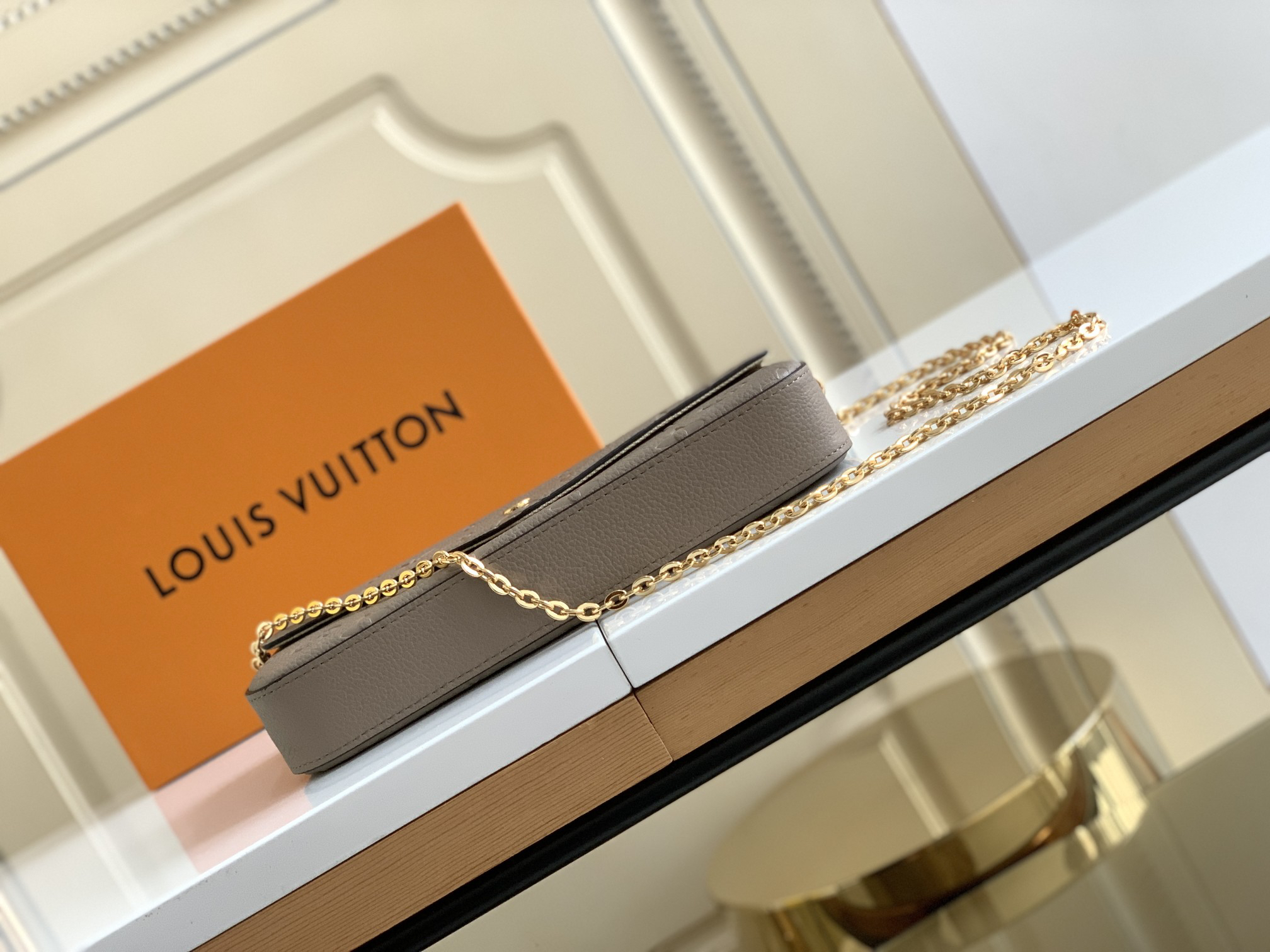 Designer Monogram POCHETTE FÉLICIE Chain Bag - Elephant Gray Embossed Bag - Gorchic - $84.99