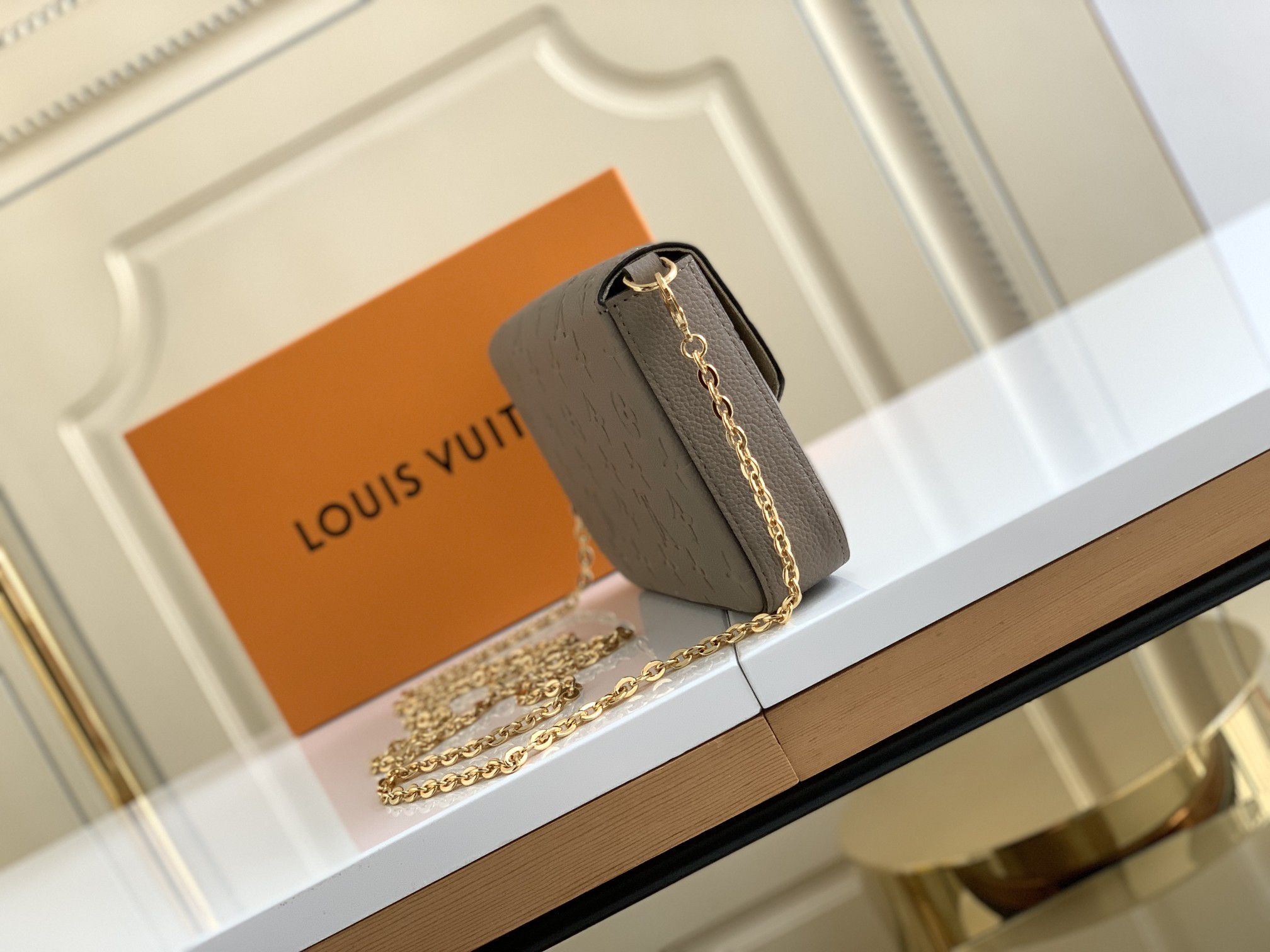 Designer Monogram POCHETTE FÉLICIE Chain Bag - Elephant Gray Embossed Bag - Gorchic - $84.99