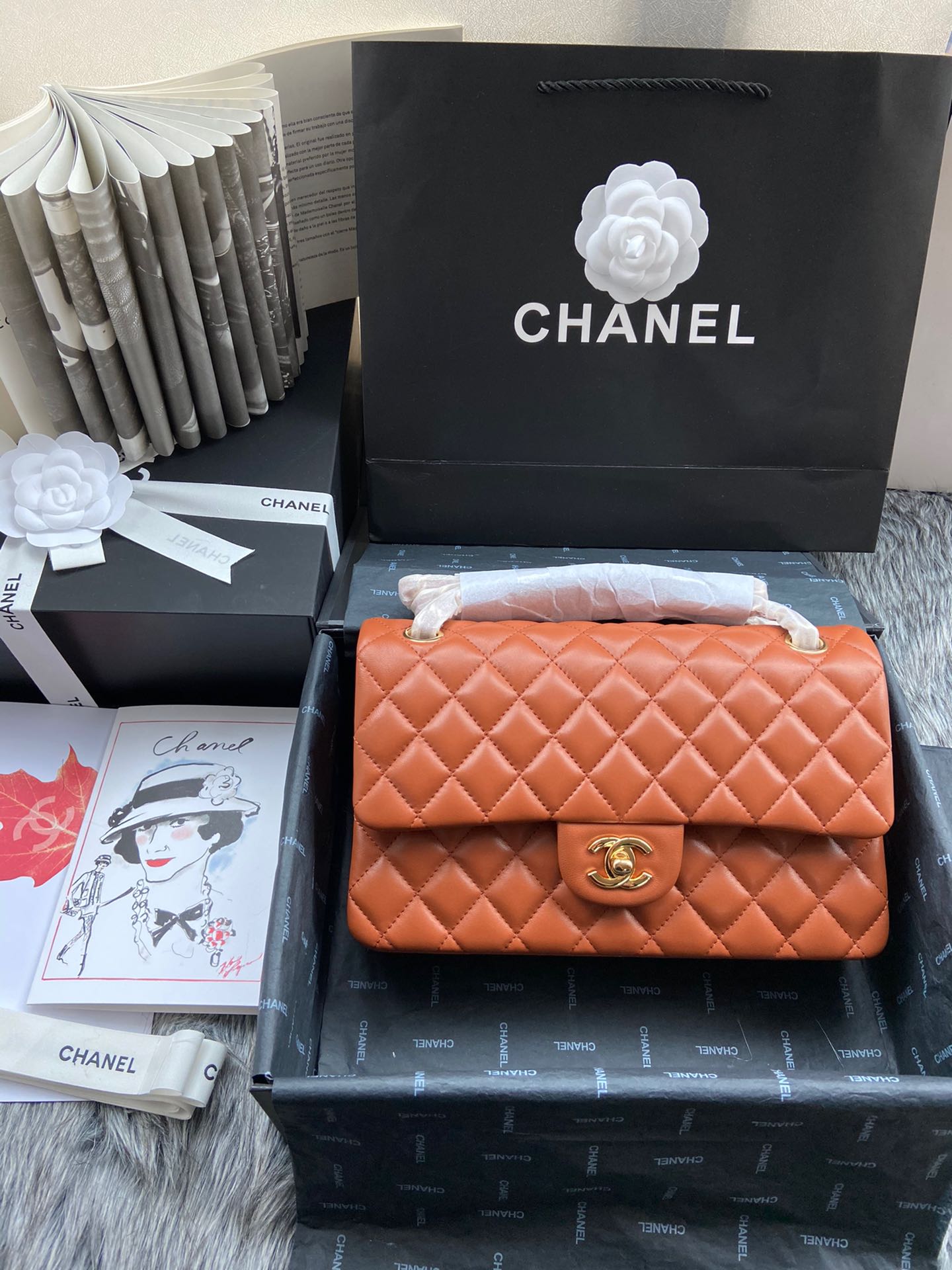 CC Inspired Classic Double Flap Bag Dark Caramel Golden Hardware - Bag - Gorchic - $122.99