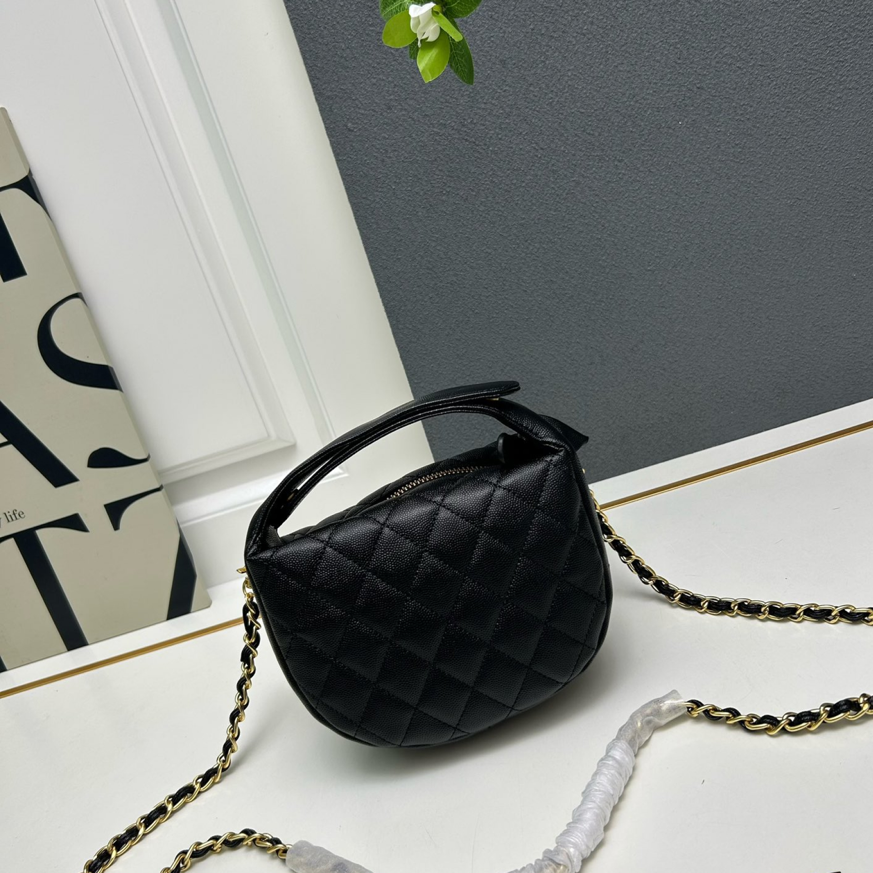 CC Inspired Shiny Caviar Quilted Bow Pouch Hobo Black - Gorchic - $145.99