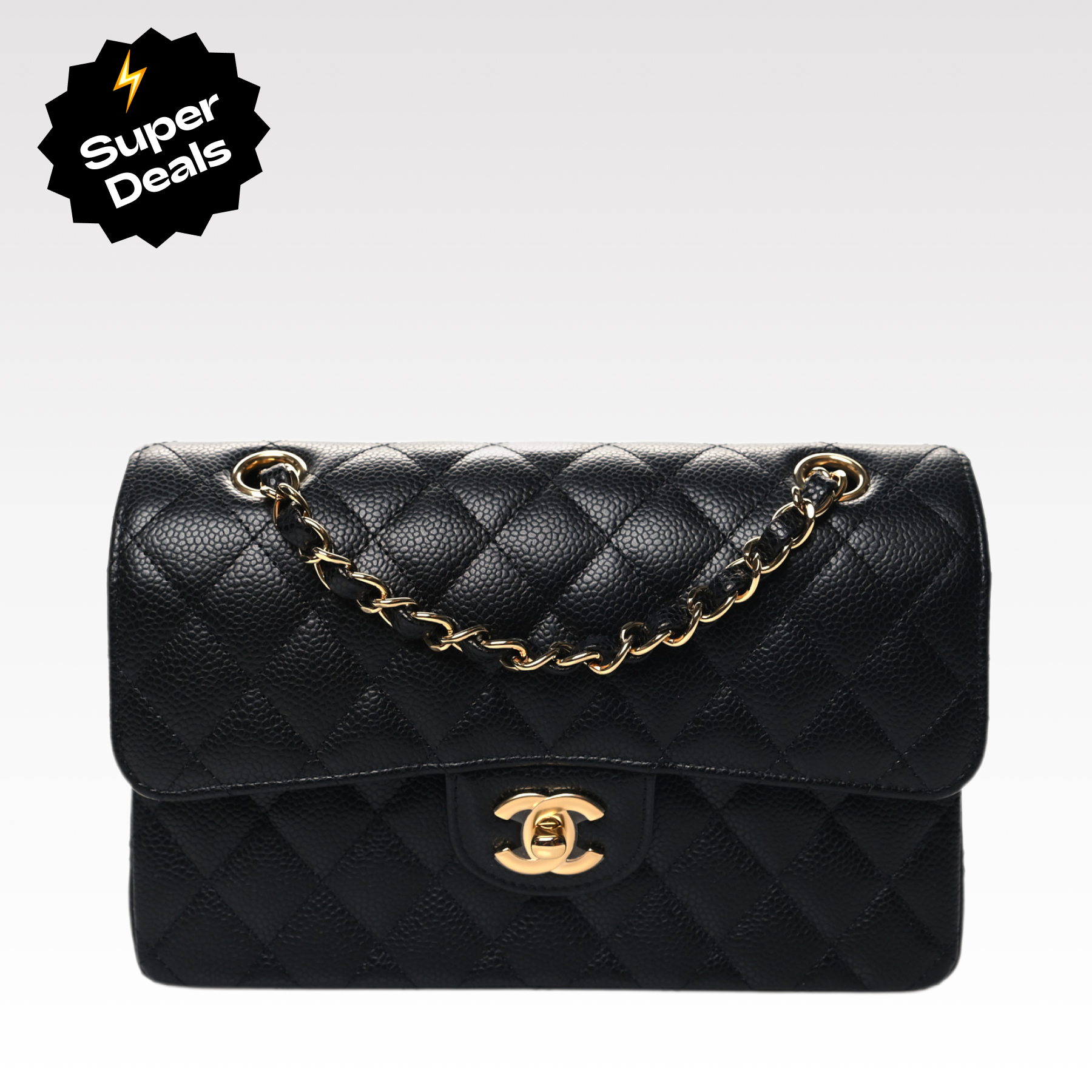 CC Inspired Classic Flag Bag Small Classic Double Flap Black Caviar Gold Hardware - Bag - Gorchic - $125.99